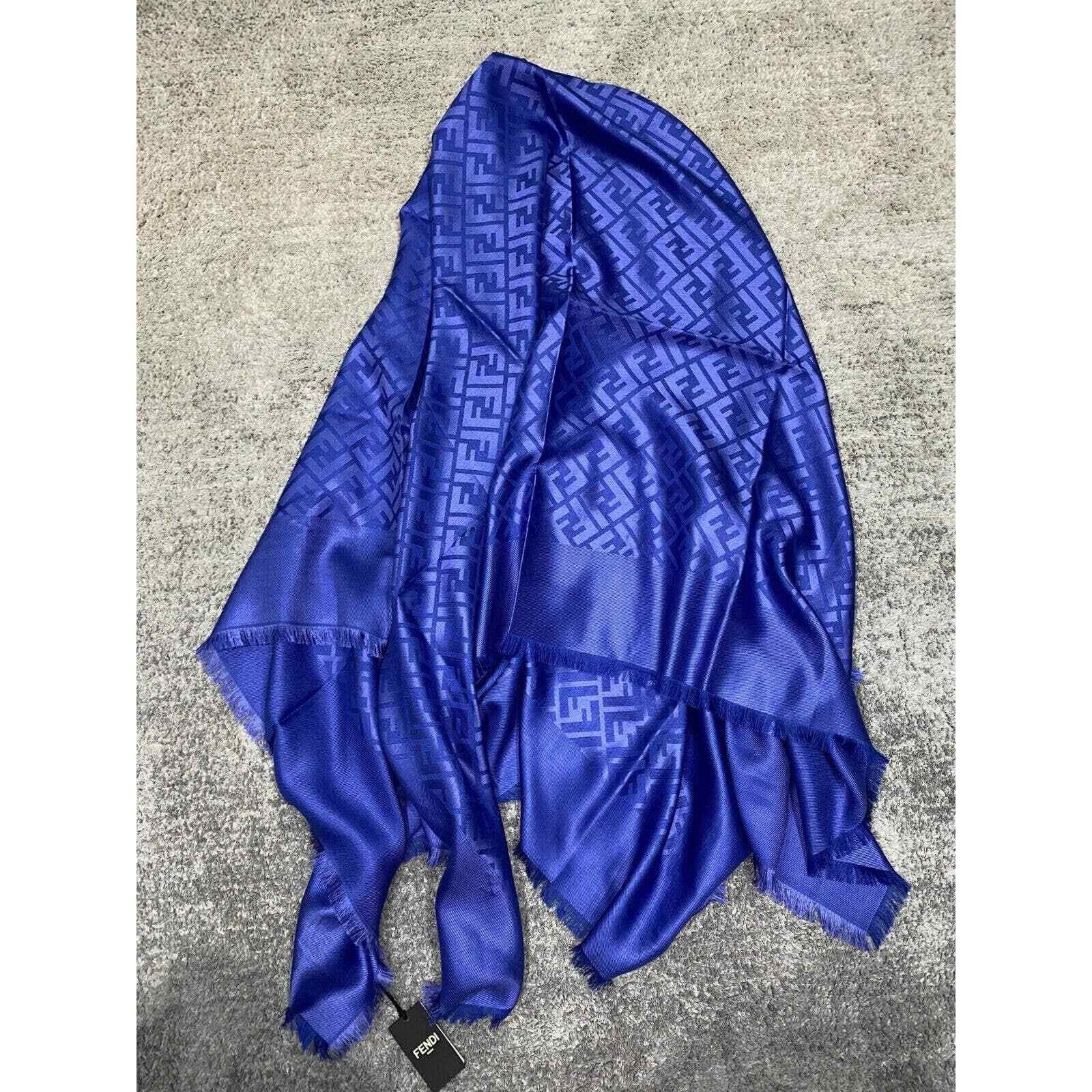 Fendi Fendi Logo Jacquard Silk Wool Fringe Hem Wrap Shawl Scarf Size ONE SIZE - 4 Thumbnail