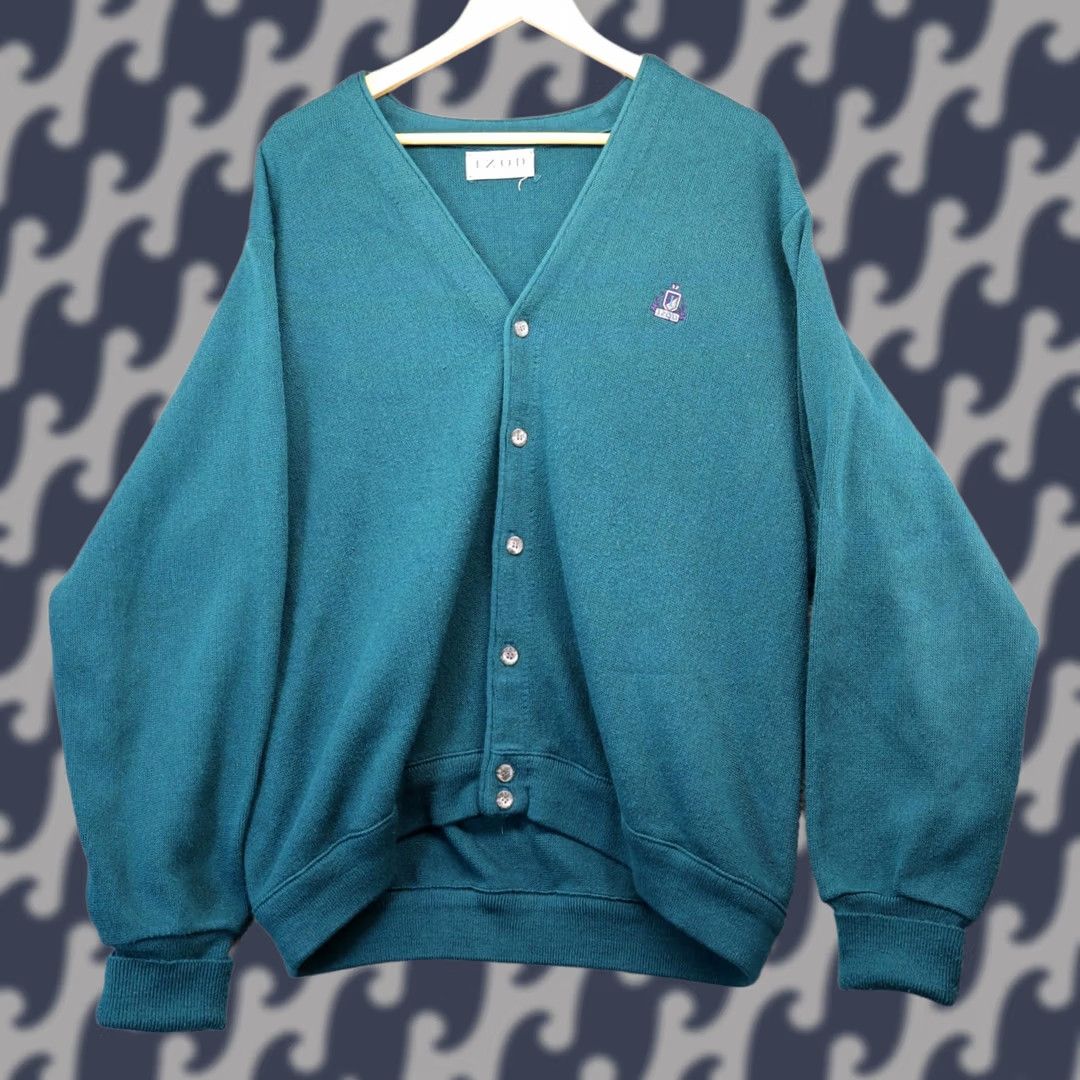 Izod VINTAGE IZOD Cardigan Sweater Men XL Green 80s 90s Classic American knitwear V-Neck Buttons Suited for Business Size US XL / EU 56 / 4 - 1 Thumbnail