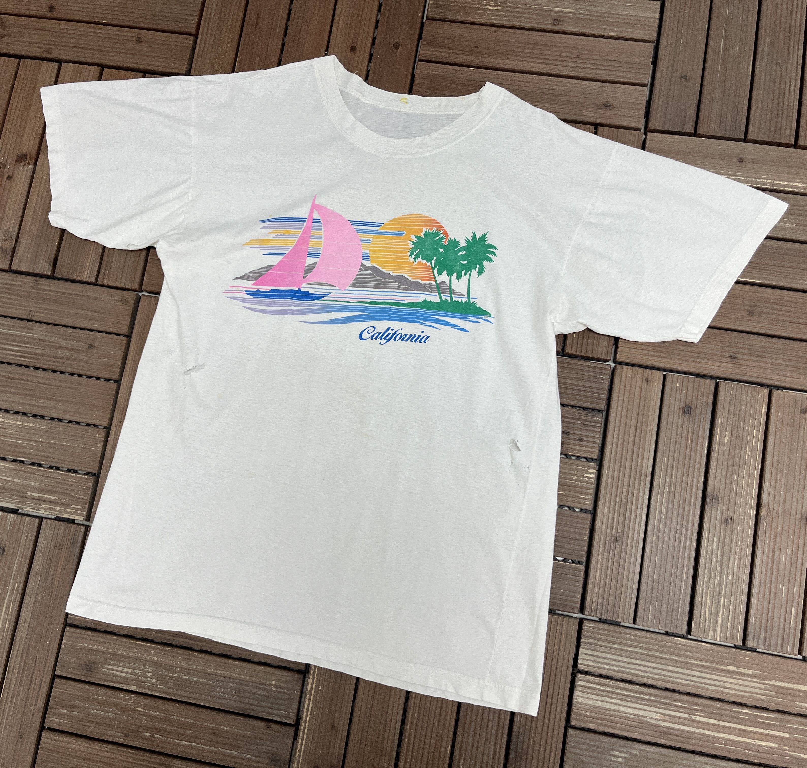 Vintage California Sailing Vintage White T-Shirt Tee Size US L / EU 52-54 / 3 - 3 Thumbnail