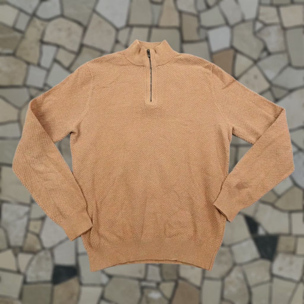 Massimo Dutti Massimo Dutti Sweater Mens Medium Brown Cashmere Blend Pullover 1/4 Zip Textured Knit Waffle-N Size US M / EU 48-50 / 2 - 1 Thumbnail