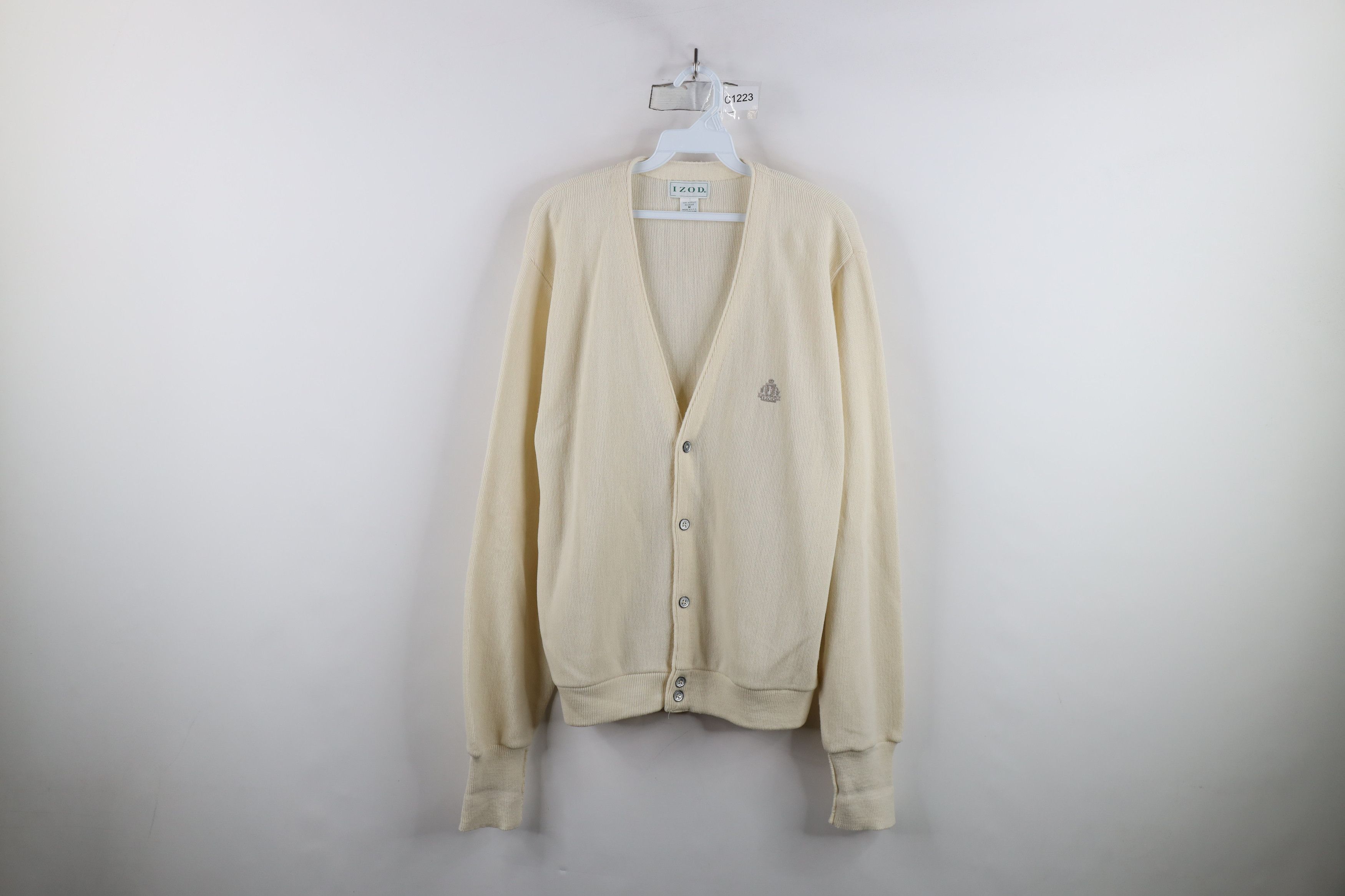 Izod × Vintage Vintage 90s Izod Spell Button Cardigan Sweater Cream USA Size US M / EU 48-50 / 2 - 1 Thumbnail