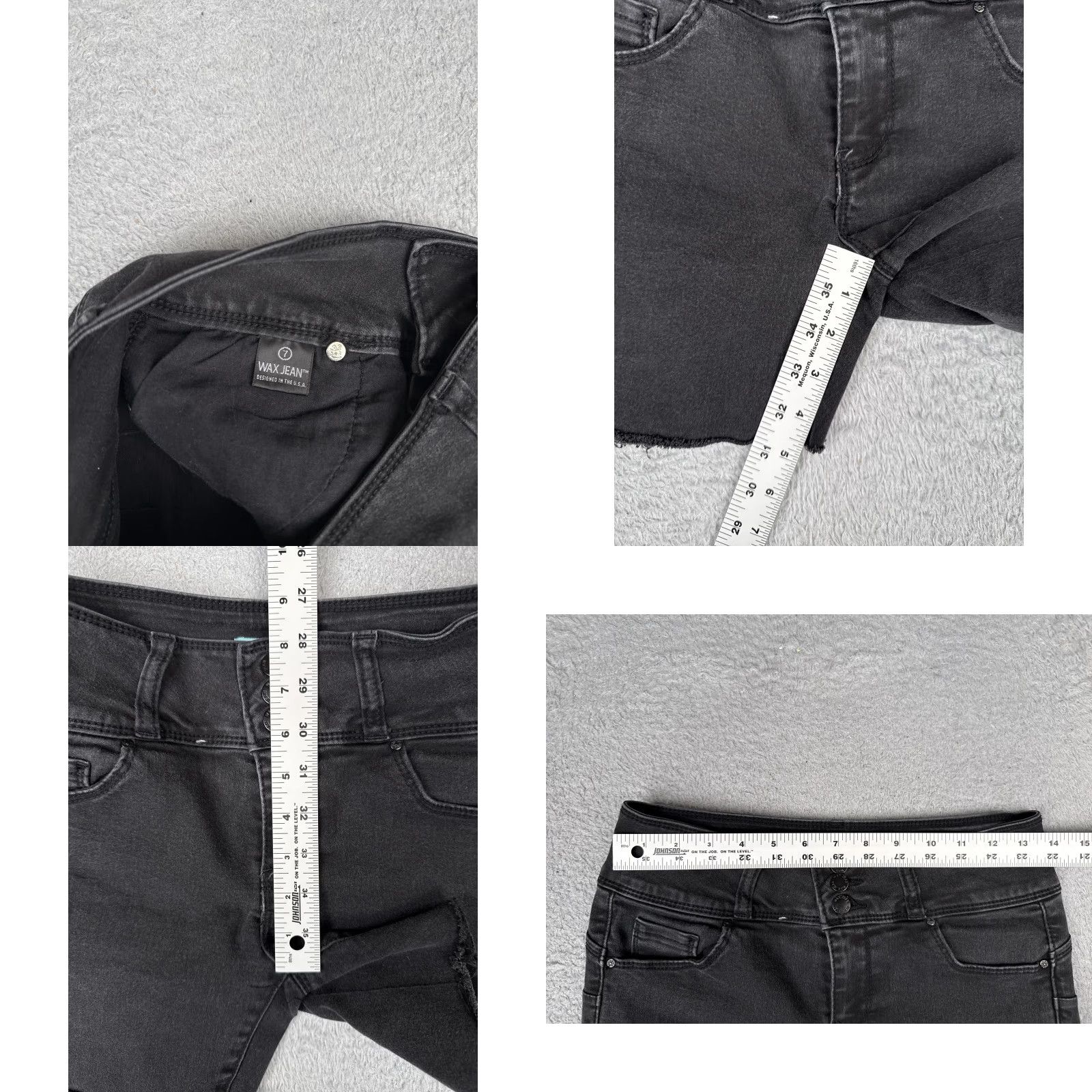 Vintage Wax Jean Shorts Juniors 7 Black Denim High Rise Cut-Off Raw Hem Stretch Womens Size 28" / US 6 / IT 42 - 8 Thumbnail