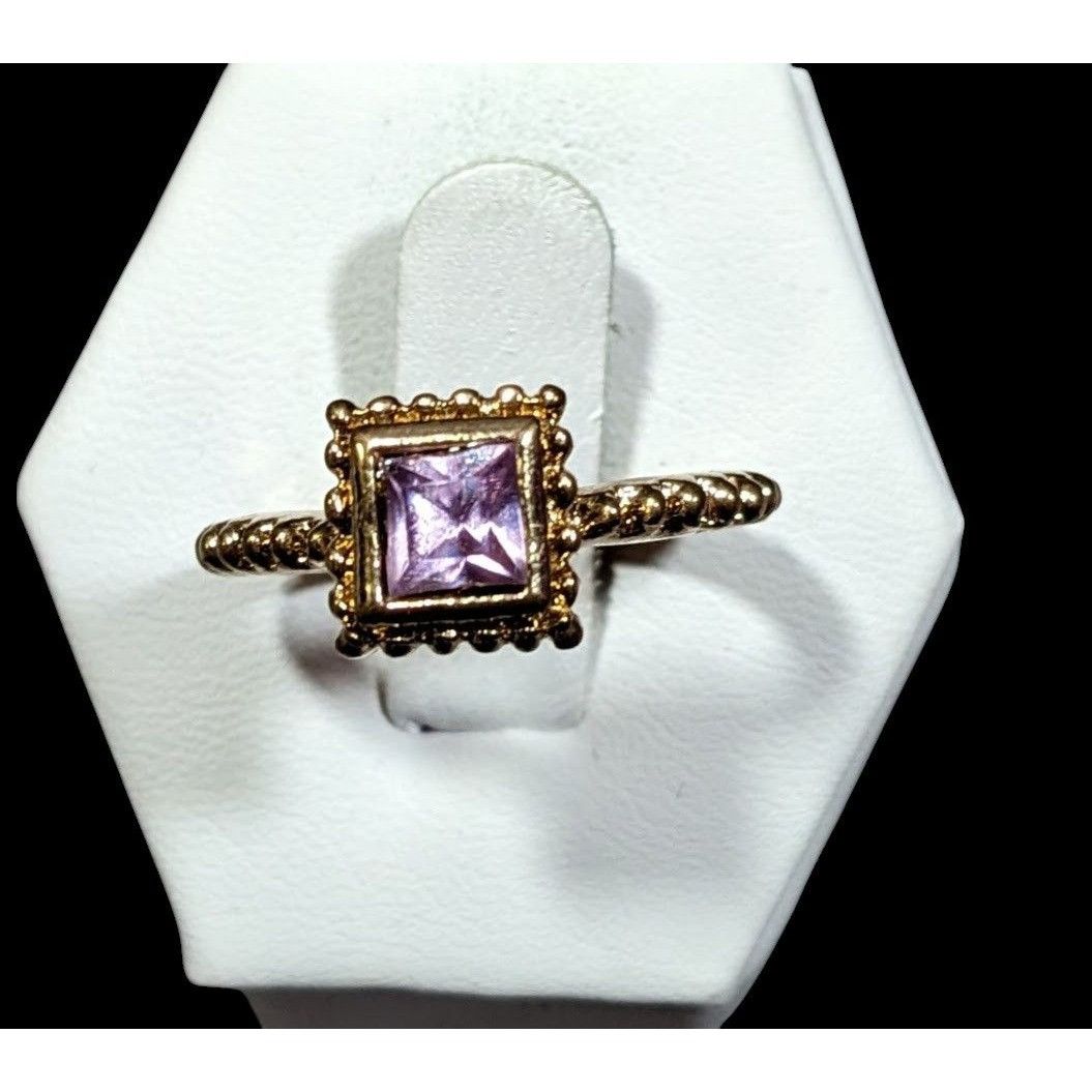 Other Whimsical Elegant Square Purple Gemmed Gold Tone Ring Size 8 Size ONE SIZE - 2 Thumbnail