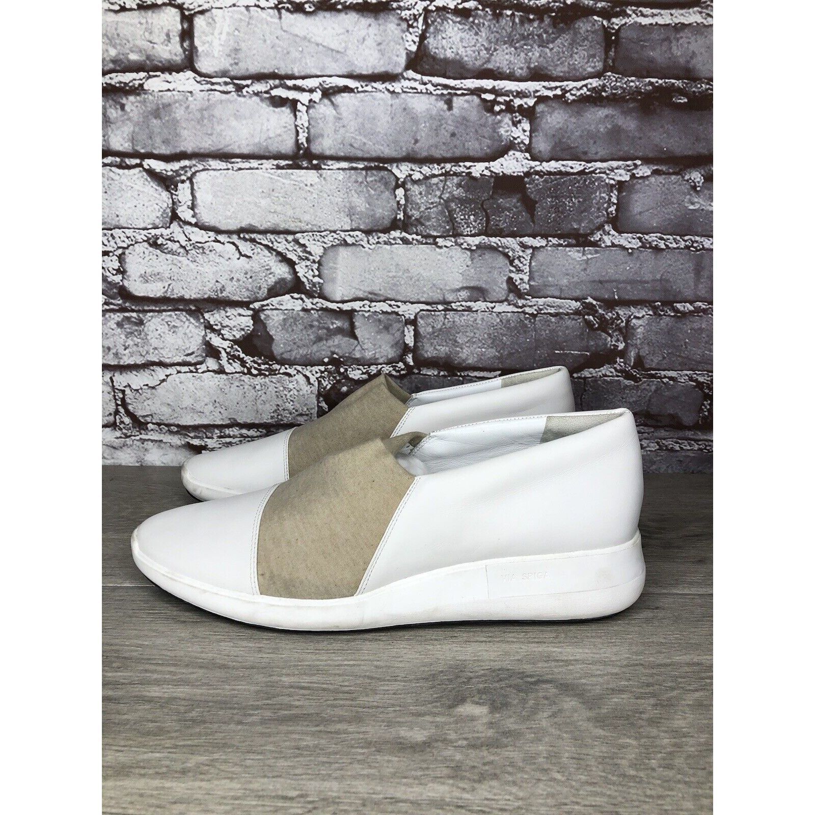 Other Via Spiga White Leather Beige Fabric Slip On Sneakers Women’ Size US 9.5 / IT 39.5 - 7 Thumbnail