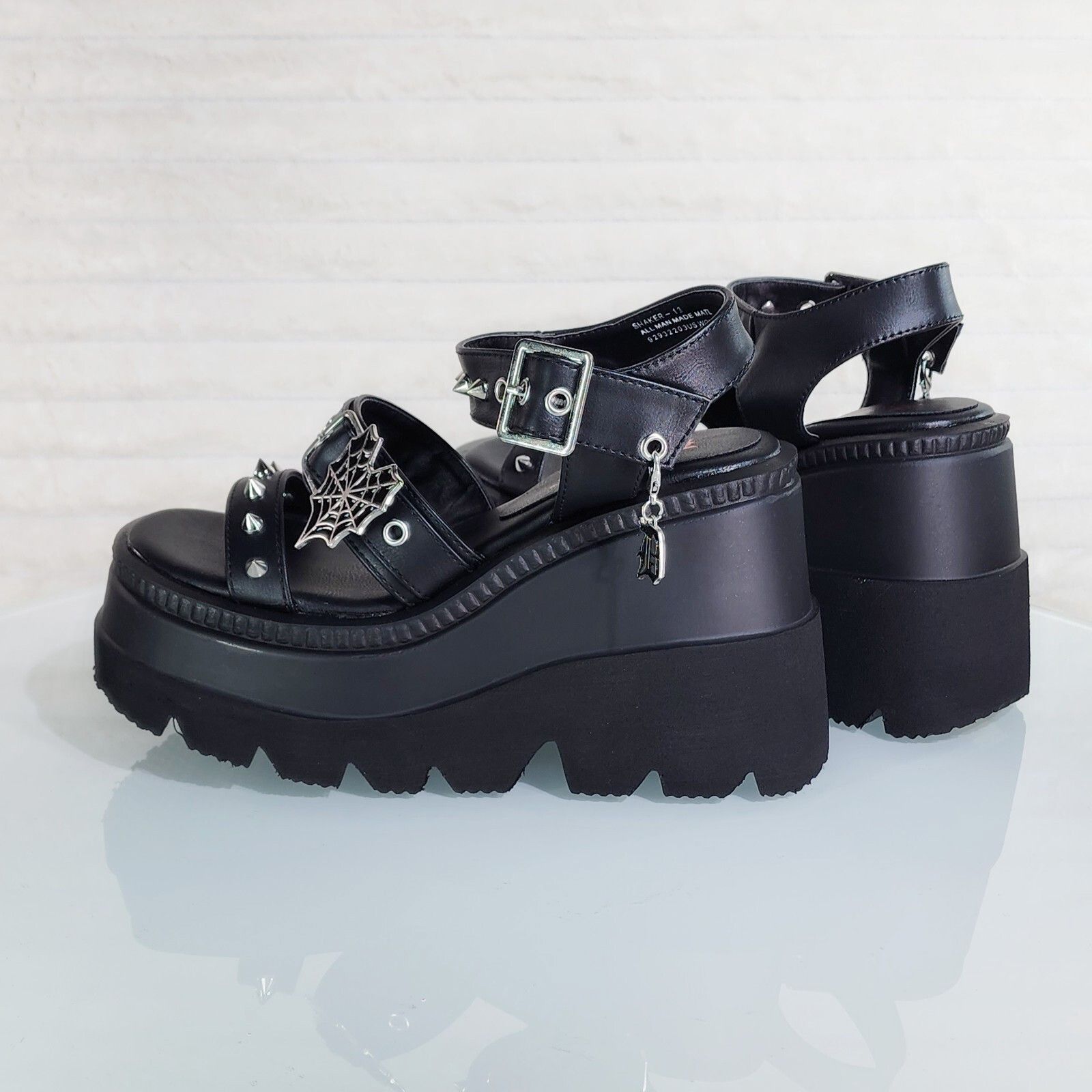 Other Shaker 13 Black Matte 4.5" Wedge Heel Gothic Sandals Studs A Size US 11 / IT 41 - 5 Thumbnail