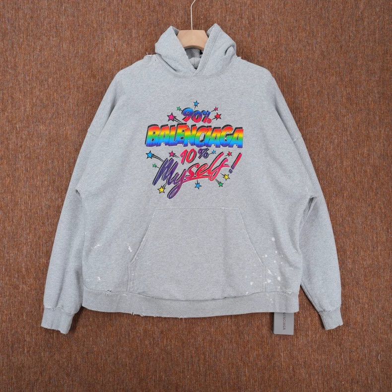 Balenciaga Rainbow Logo Distressed Hoodie - dmc