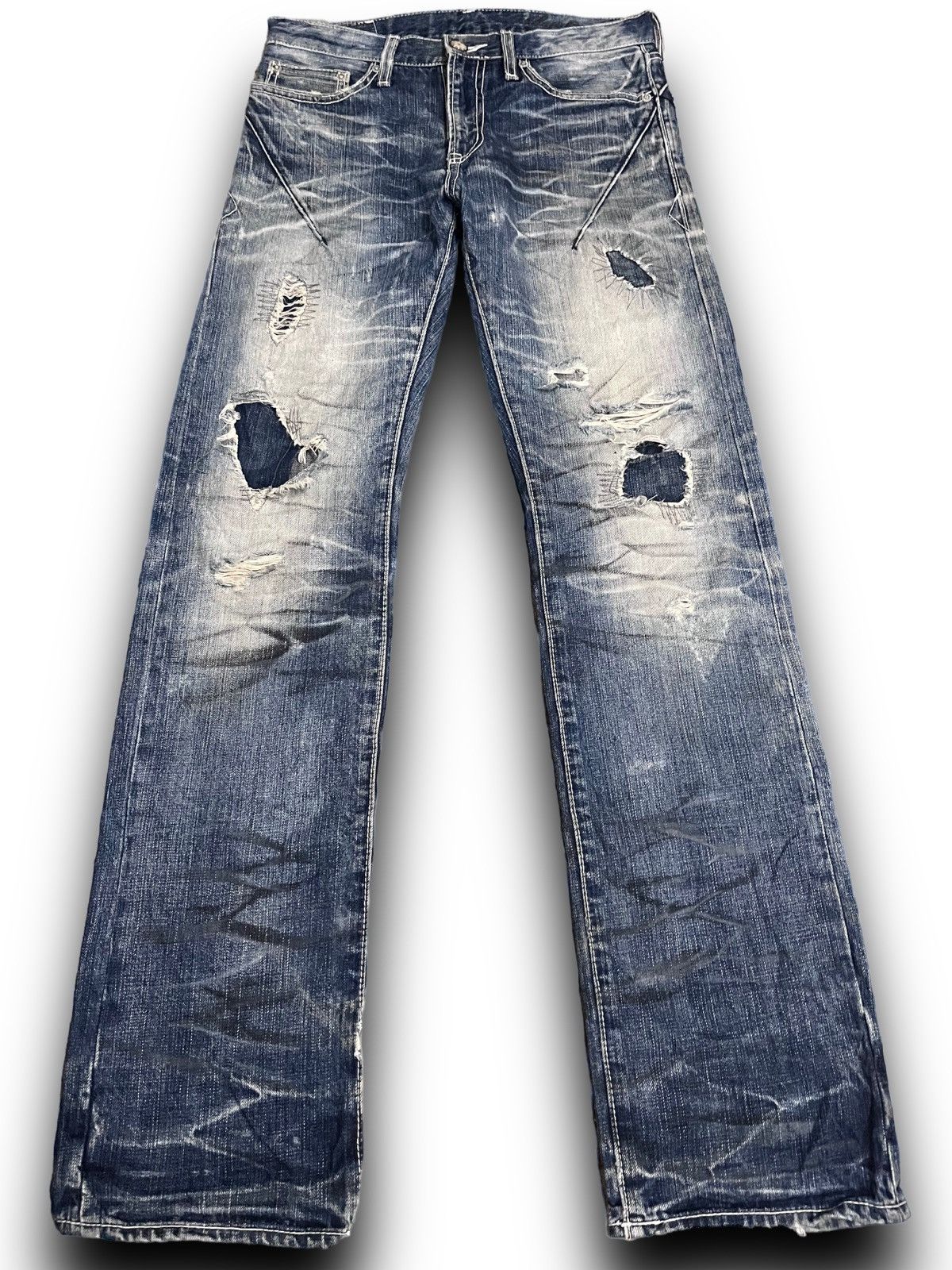 Vintage THRASHED Japanese Brand Distress Patches Style Jeans