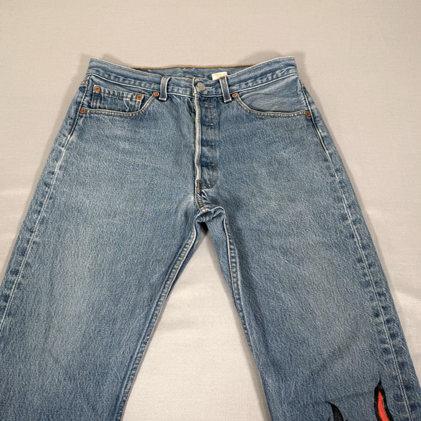 VINTAGE Levi's Jeans Mens 30x30 Blue 501 Straight Fit Denim Pants Flames Y2K 90s