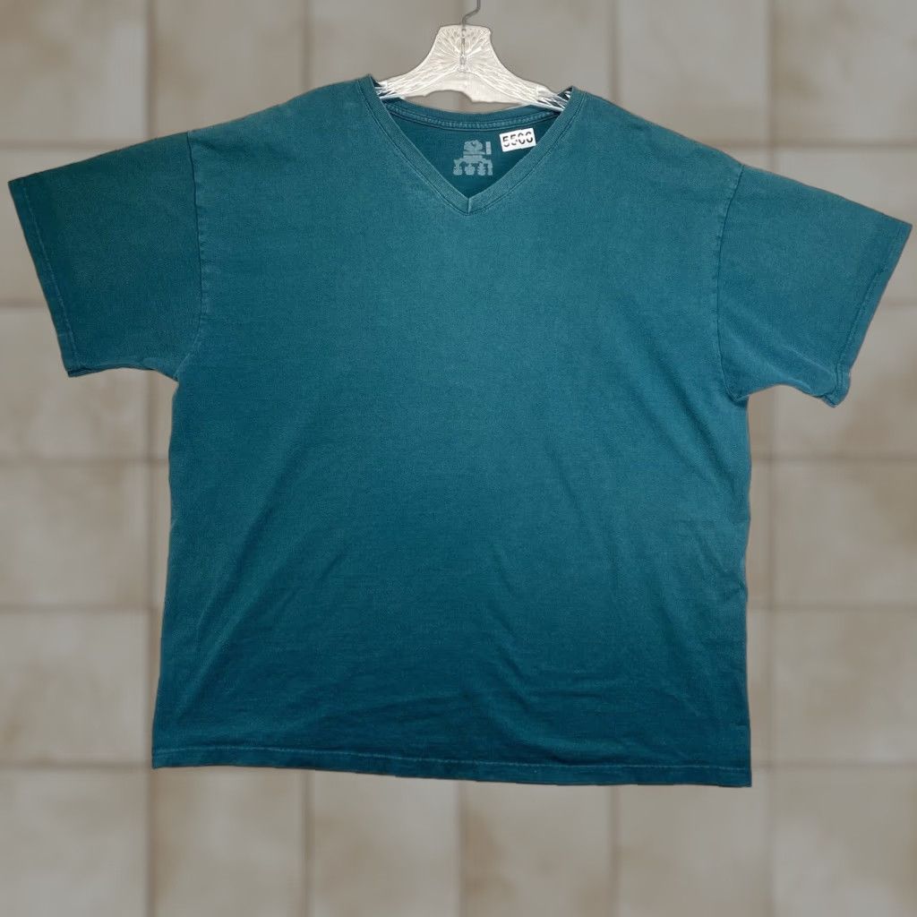 Vintage VINTAGE Blank Teal T-Shirt XL Cotton Knit V-Neck Short Sleeve 90s Grunge Stitch Mens Size US XL / EU 56 / 4 - 1 Thumbnail