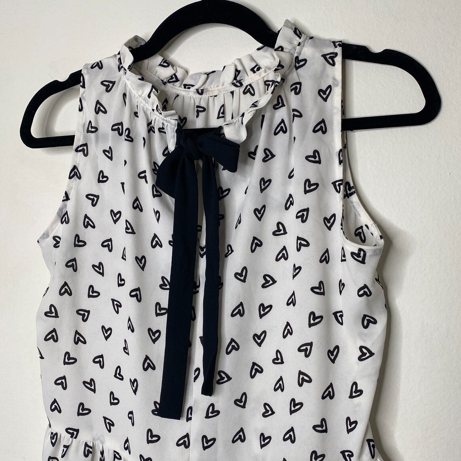 Loft Loft White Ruffle Peplum Top Black Hearts Sleeveless XSP Size XS / US 0-2 / IT 36-38 - 5 Thumbnail