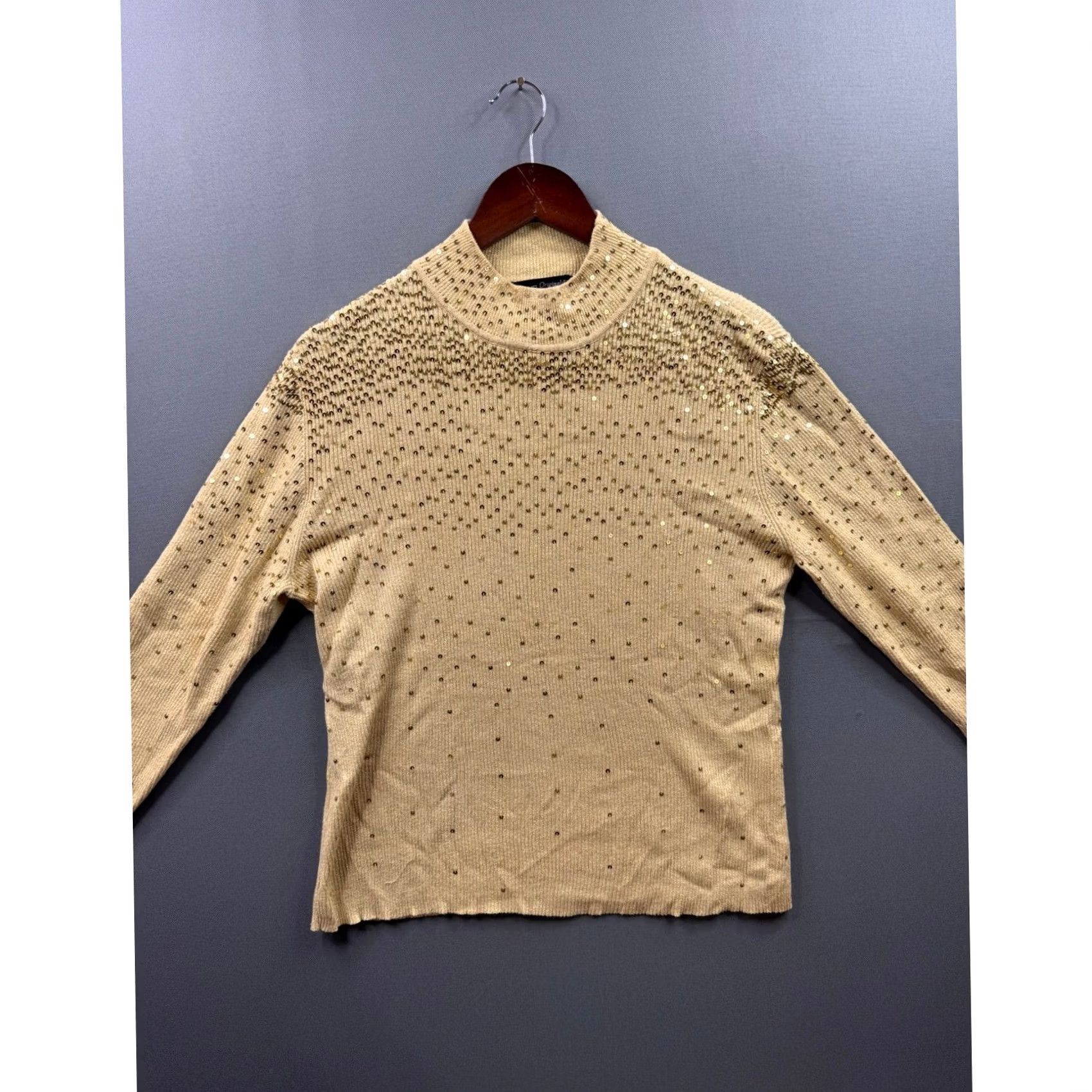 Vintage VINTAGE Designers Originals Gold Sequin Mock Neck Ribbed Metallic Knit Sweater Womens XL Size XL / US 12-14 / IT 48-50 - 2 Thumbnail