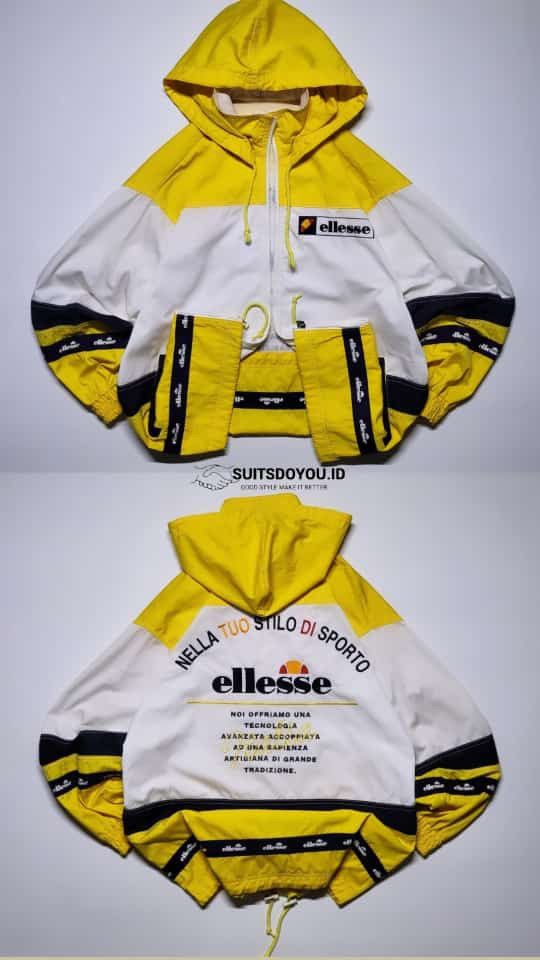image of Ellesse Perugia Italia Windbreaker Colorblock Wy Jacket in White Yellow, Men's (Size Small)