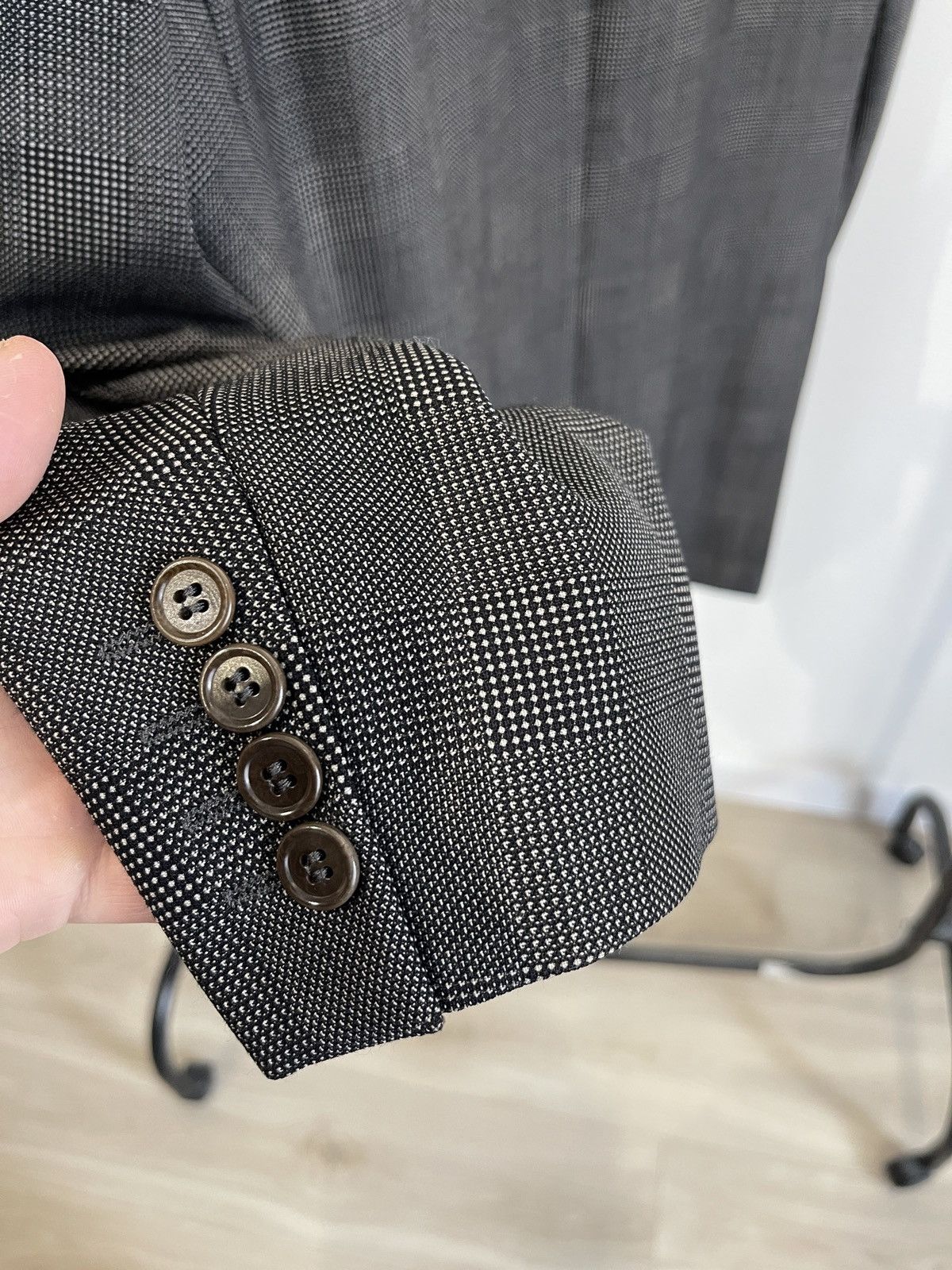 Valentino Vintage Valentino Uomo Grey Brown Plaid Wool Blazer Jacket Size 44R - 5 Thumbnail