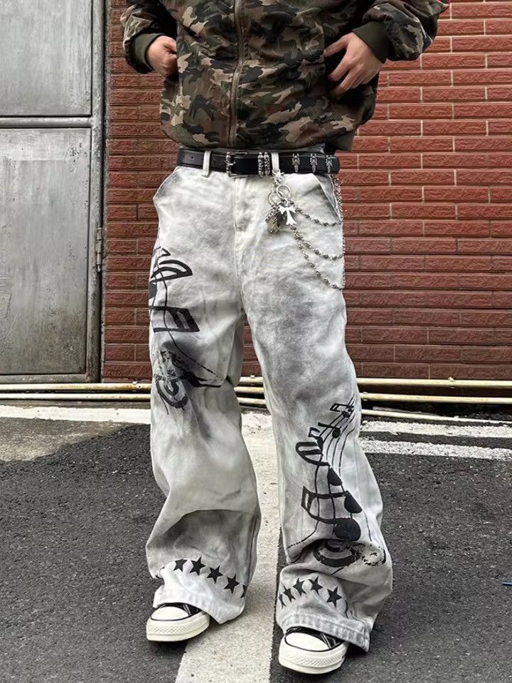 Japanese Brand Y2K Style Dirty Washed White Baggy Jeans Size US 30 / EU 46 - 9 Thumbnail