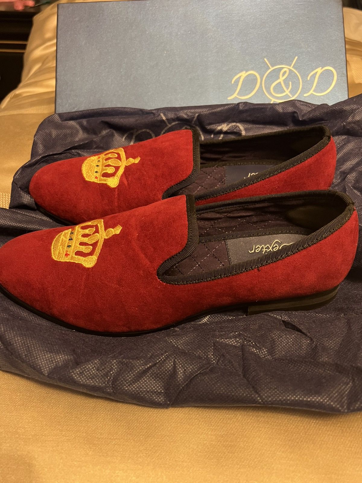 DUKE + DEXTER Handmade Duke and Dexter Burgundy/Red Velvet Loafers Crown Size US 7 / EU 40 - 2 Thumbnail
