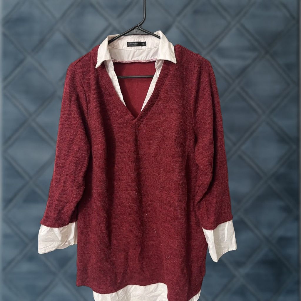 Shein SheIn Curve Maroon Long Sleeve Faux Layered Tunic Top 1XL Women's Size XL / US 12-14 / IT 48-50 - 1 Thumbnail