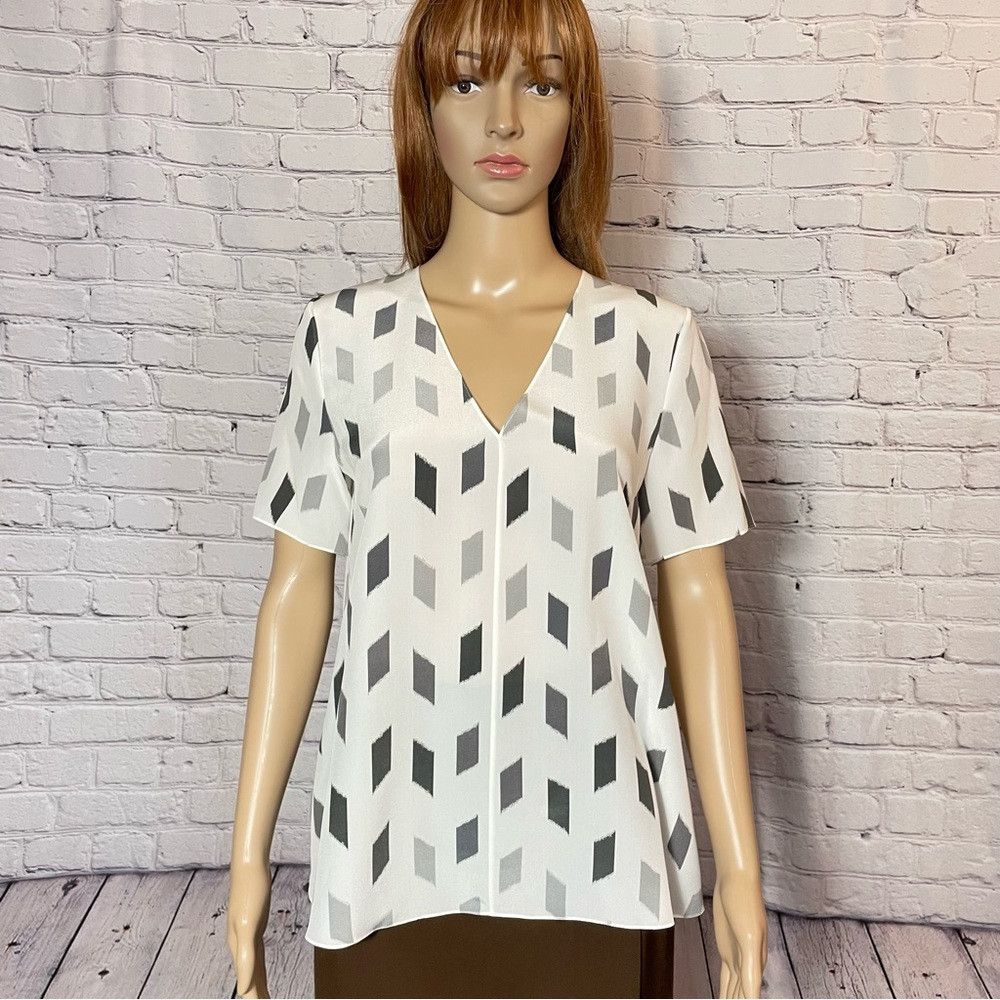 Theory NWT New $295 Theory Silk A-Line Short Sleeve Grey Brush Pri Size XS / US 0-2 / IT 36-38 - 1 Thumbnail