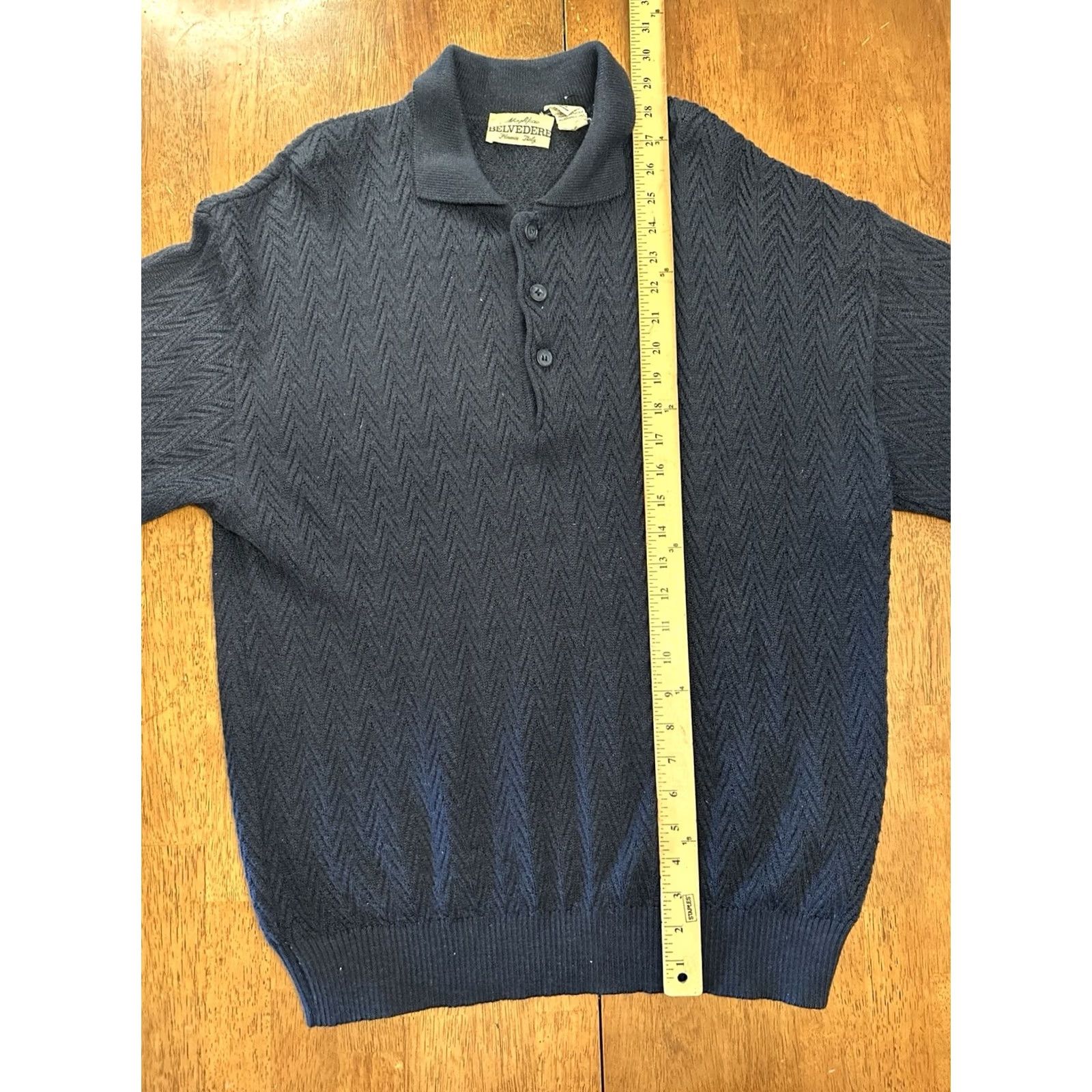 Vintage VINTAGE Belvedere Merino Wool Henley Sweater Large Florence Italy Blue Wool Men's Pullover V-Neck Long Sleeve Classic All Seasons Swing Golf Walking Size US L / EU 52-54 / 3 - 5 Thumbnail