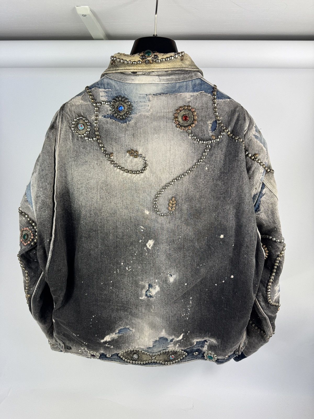 Proleta Re Art EMBELLISHED LEATHER DETAIL HANDMADE 1/1 DENIM JACKET Size US L / EU 52-54 / 3 - 2 Thumbnail