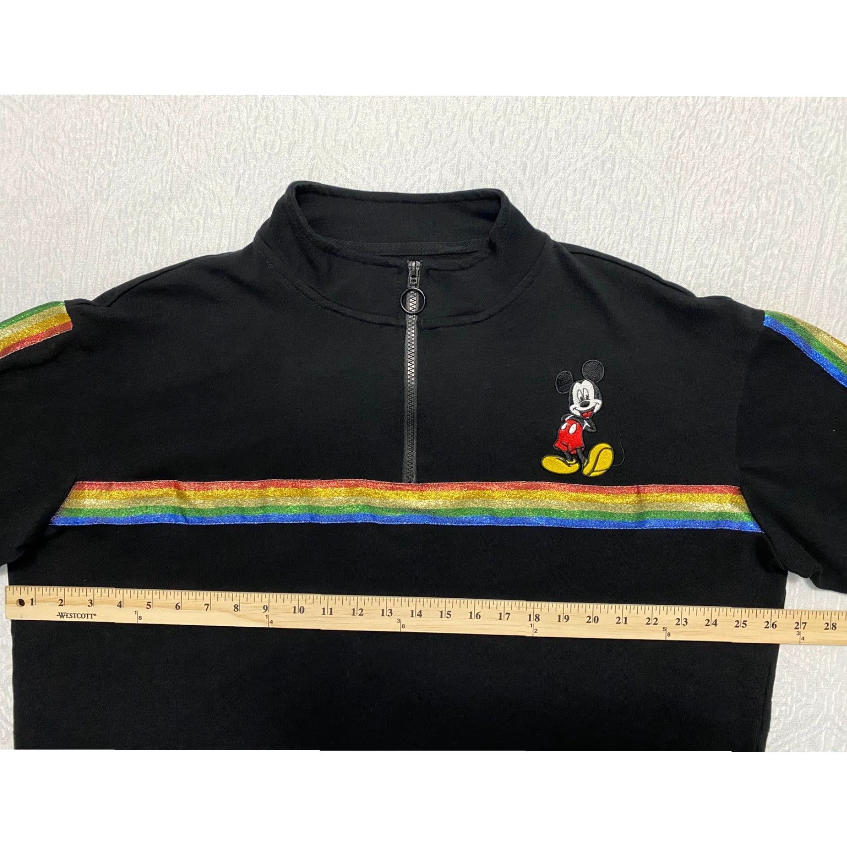 Disney Disney Mickey Mouse Black Rainbow Stripe Glitter Zip Quarter Crop Sweatshirt 3XL Womens Size XXL / US 16-18 / IT 52-54 - 7 Thumbnail