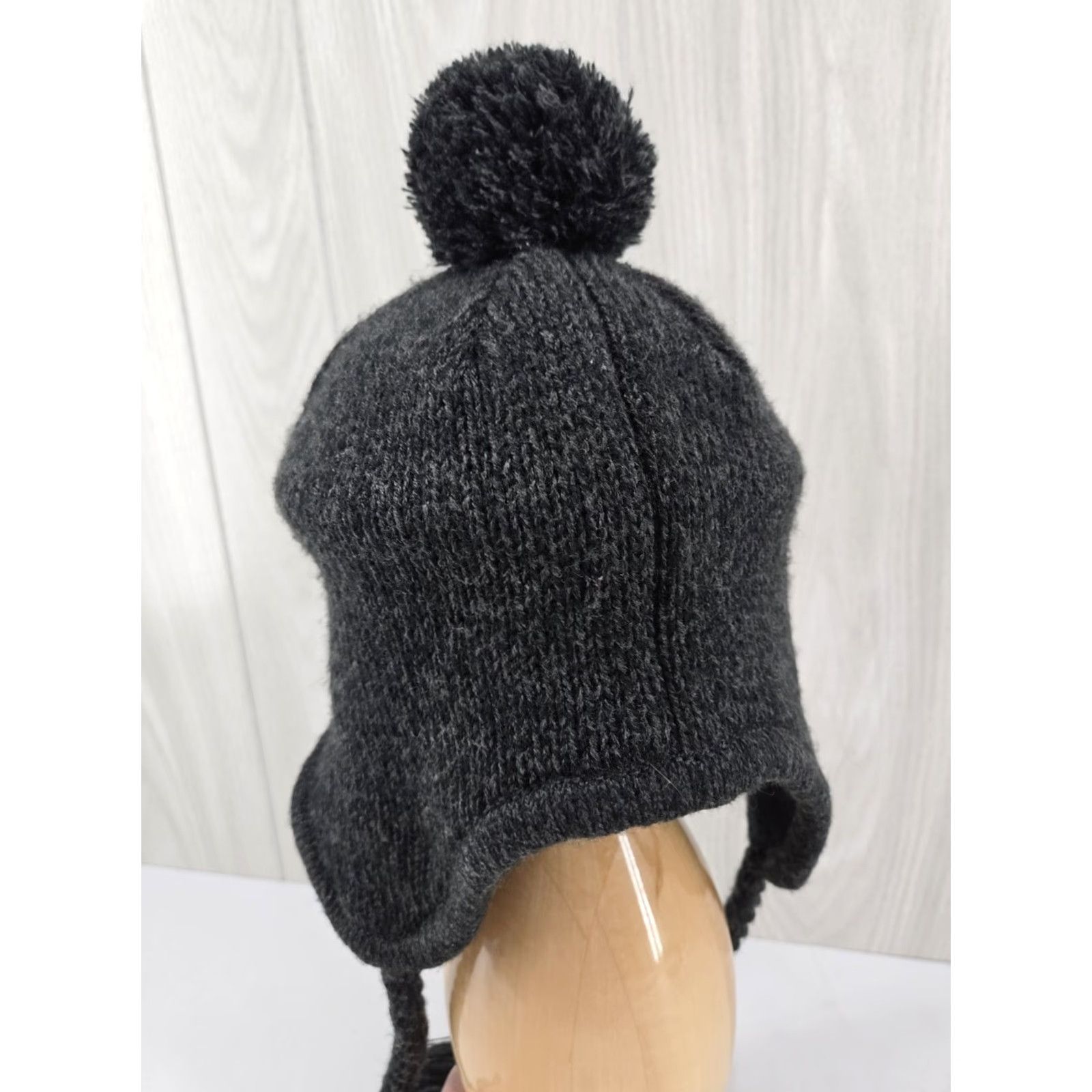 American Eagle Outfitters Y2K American Eagle AE Knit Beanie Hat Pom Pom Tassels Trapper Style Black Gray Unisex Adults One Size Beanie Winter Fall Logo Embroidered Tassled Size ONE SIZE - 7 Thumbnail