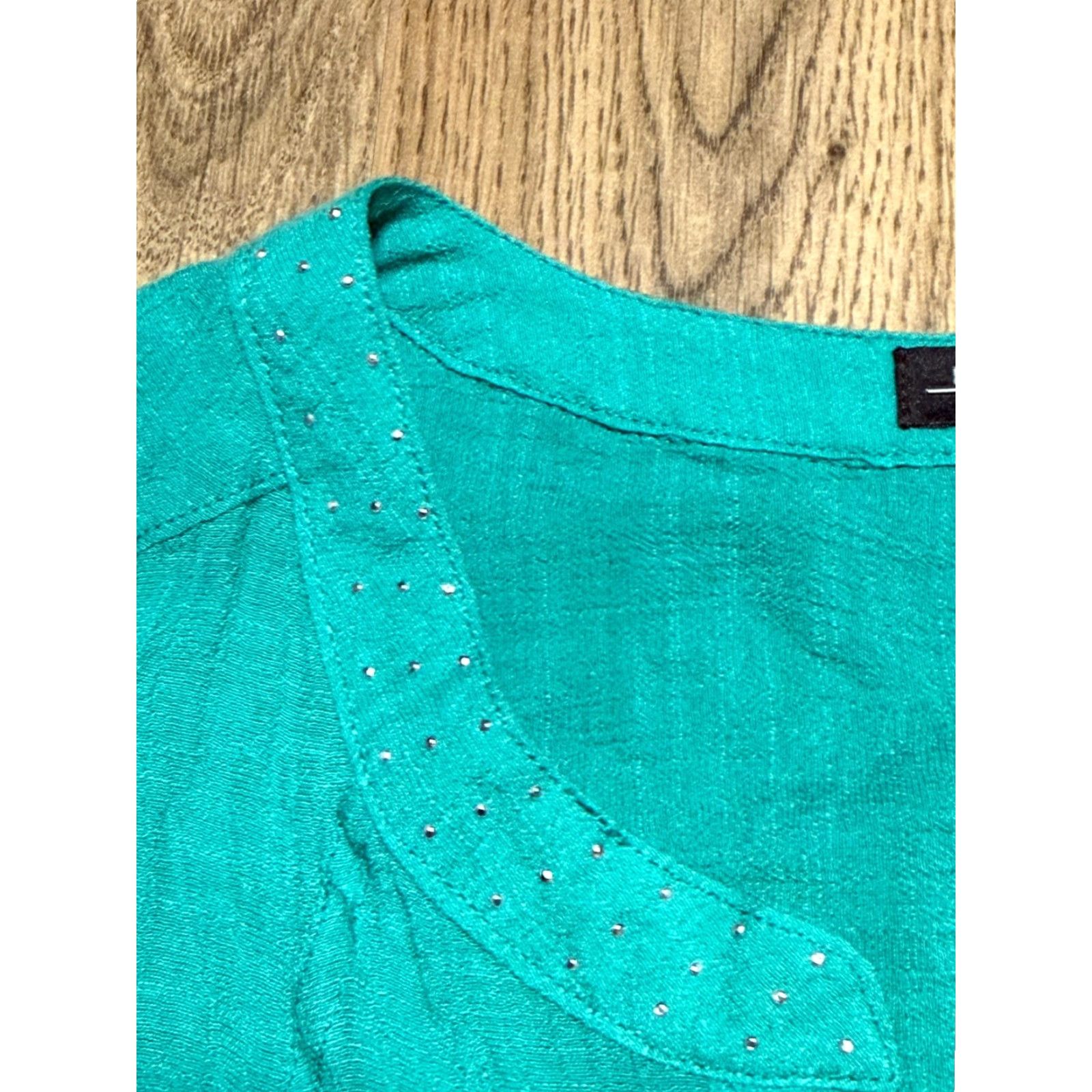 Vintage Notations Shirts Women's Size 2X Green Long Sleeve Button Up Gems on Collar Womens Size XXL / US 16-18 / IT 52-54 - 5 Thumbnail