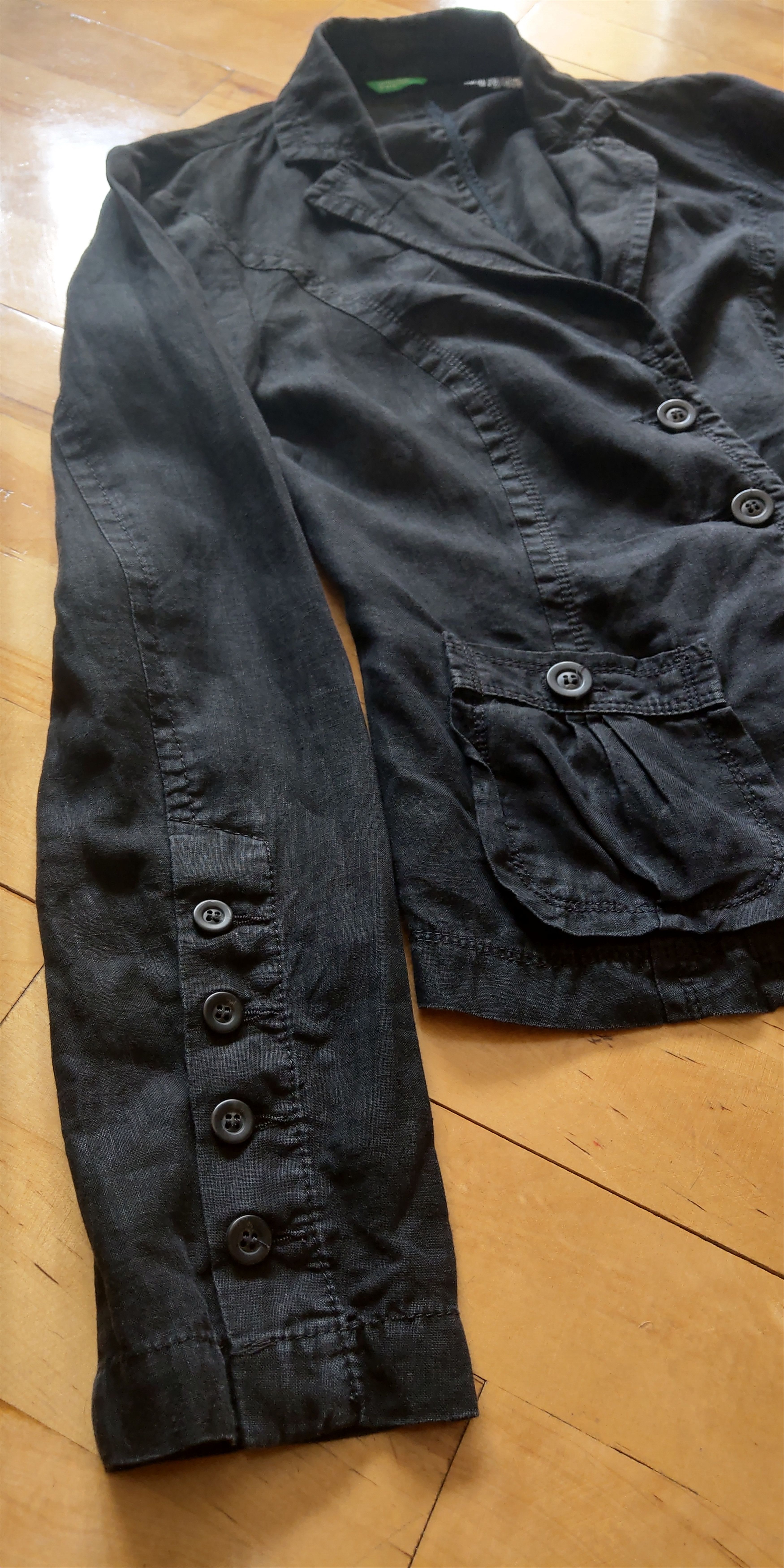 Vintage 100% Linen Jacket Noir Blazer Darkfashion Alt Goth Emo Witch Size M / US 6-8 / IT 42-44 - 2 Thumbnail