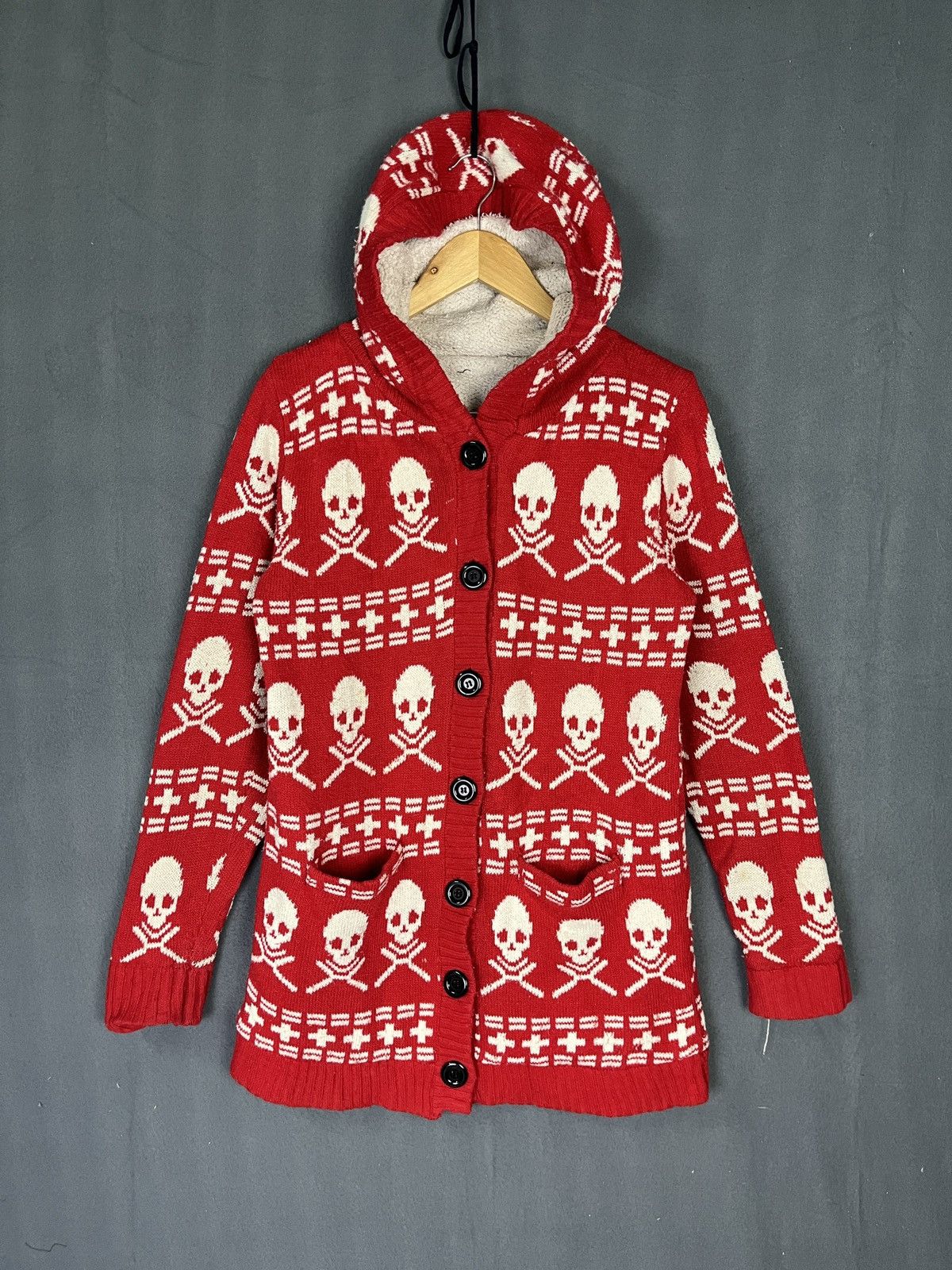 Skull Knit Cardigan Hoodie Sweater