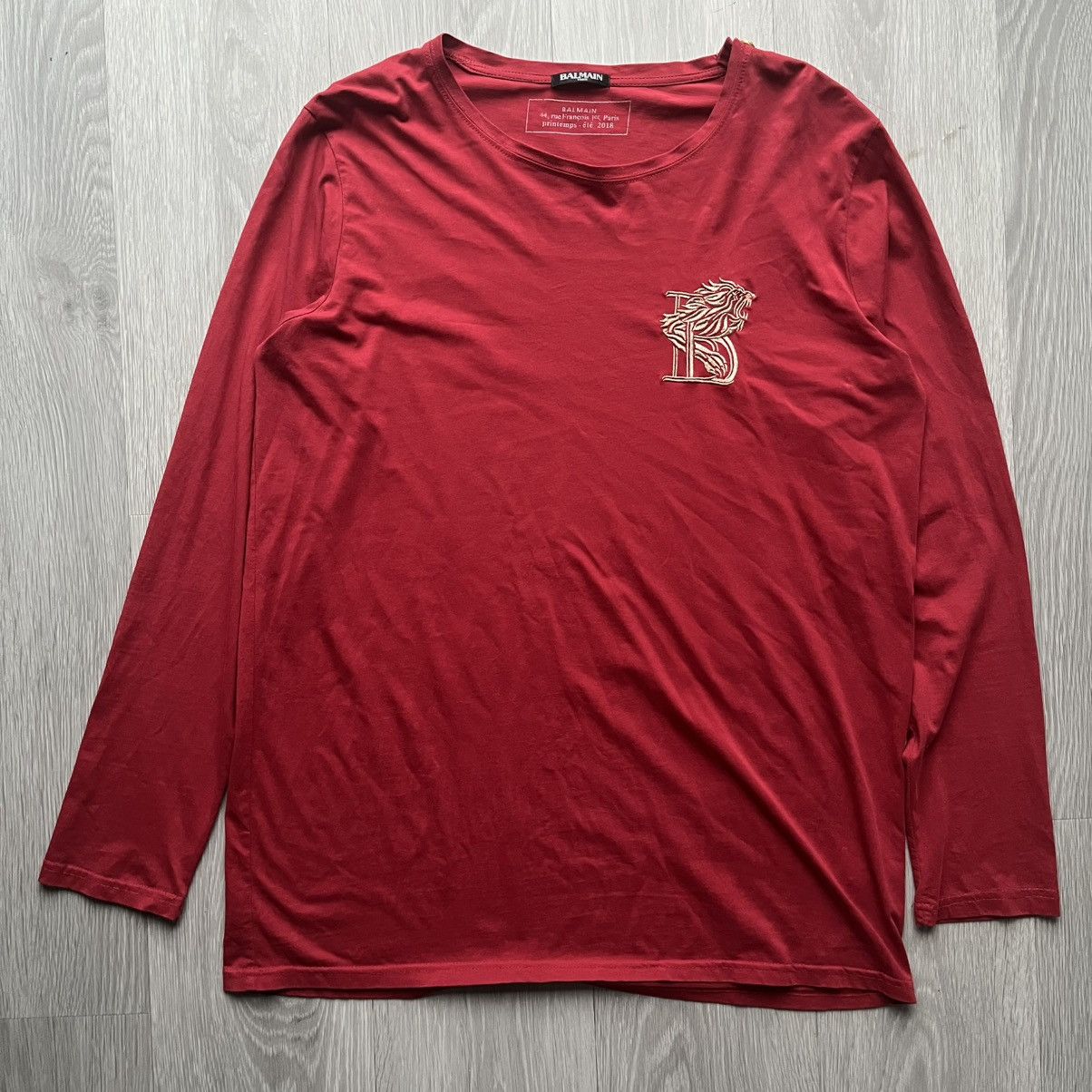 Balmain SS18 Long Sleeve Red T Shirt