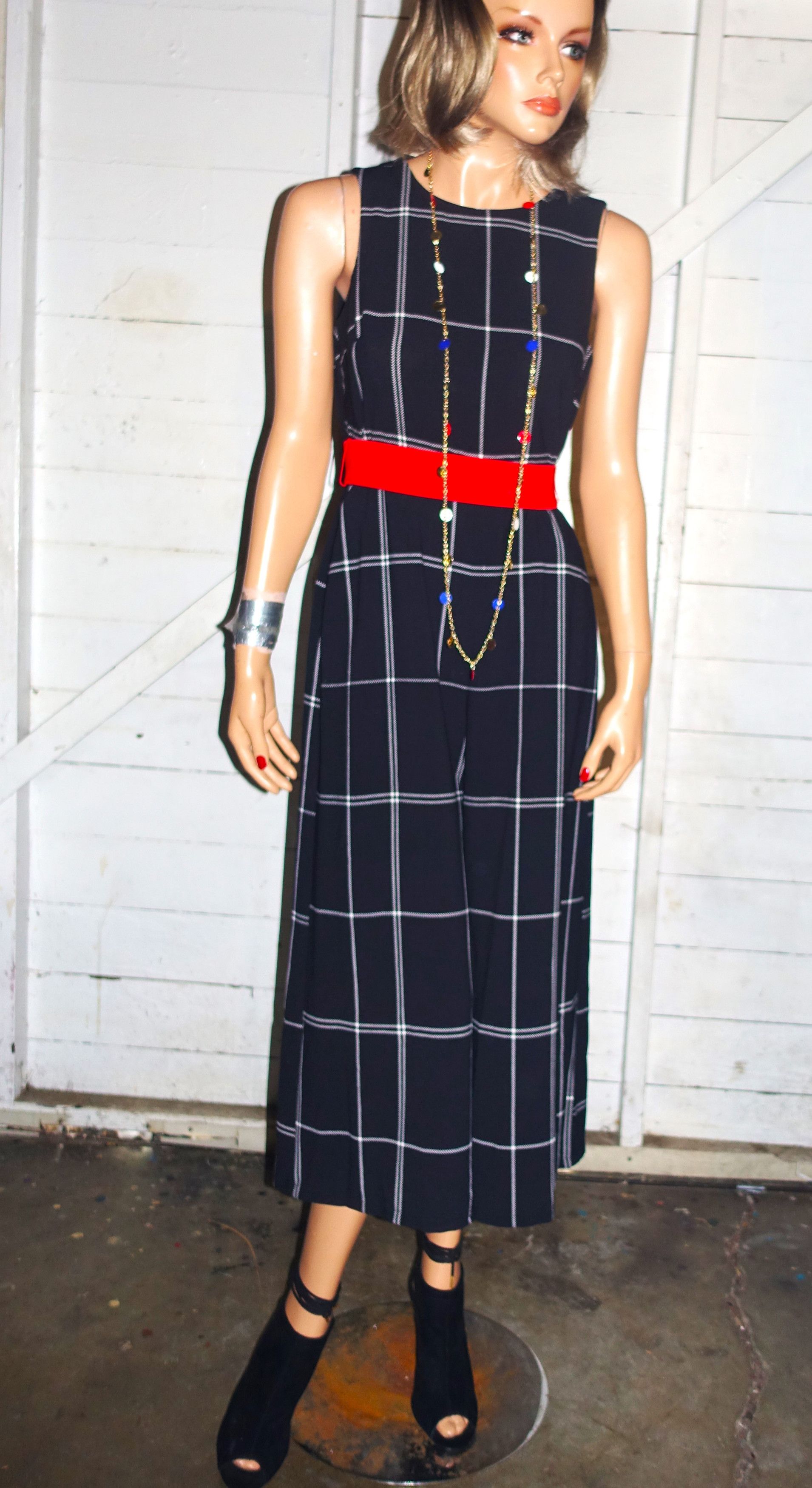 Other Danny & Nicole Black Red Striped Wide Leg jumpsuit 6 Size 28" / US 6 / IT 42 - 3 Thumbnail