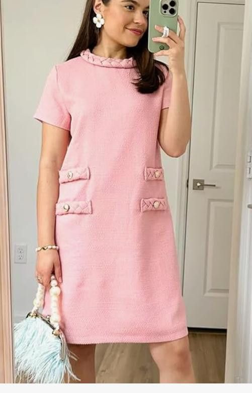 NBDN Nobrandedon Women's Tweed Dress Short Sleeve Crew Neck A-line SIZE LARGE Size L / US 10 / IT 46 - 3 Thumbnail