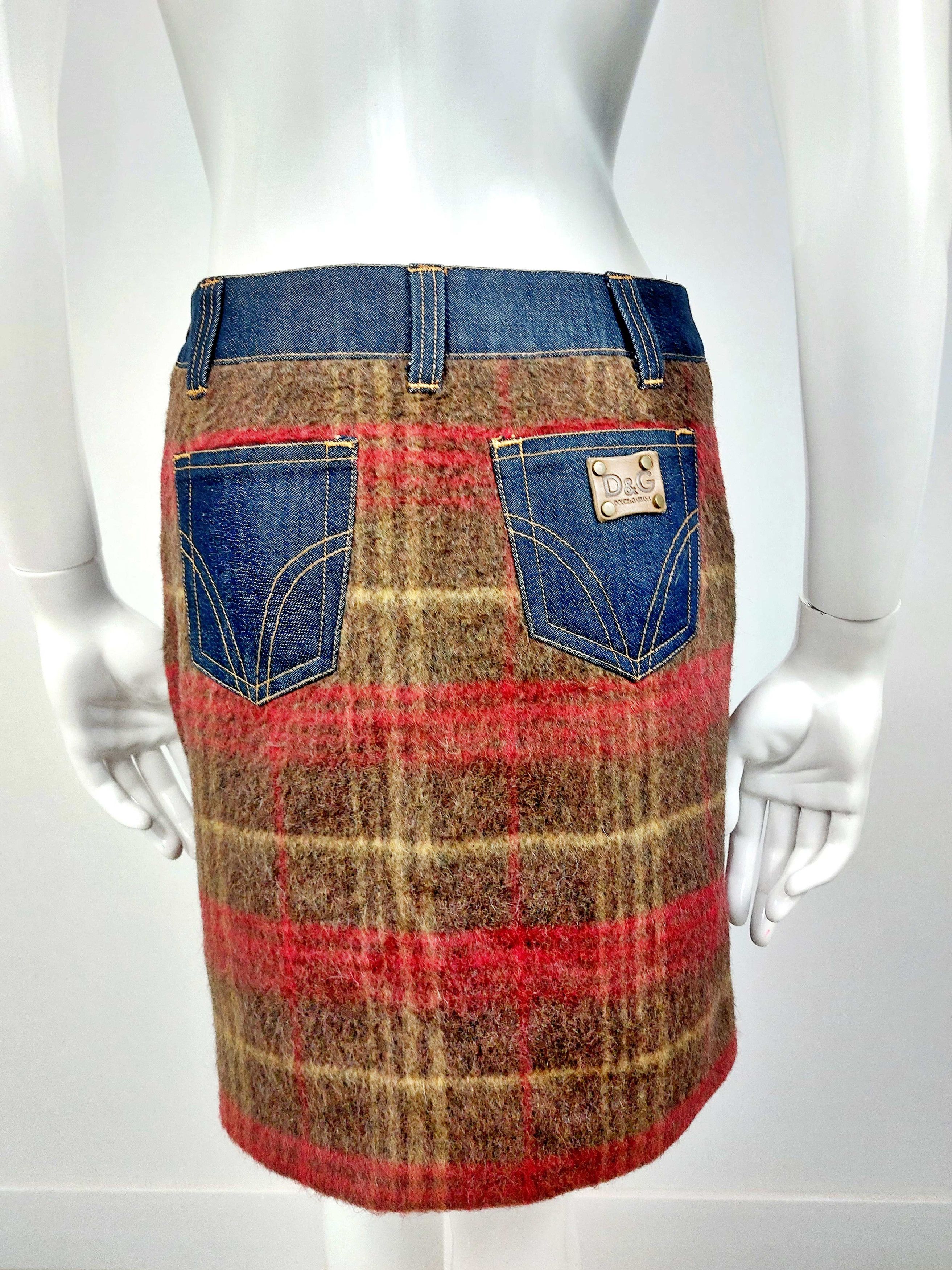 Dolce & Gabbana Dolce Gabbana D&G Tartan Irish Wool Mohair Denim Skirt Size 26" / US 2 / IT 38 - 7 Thumbnail