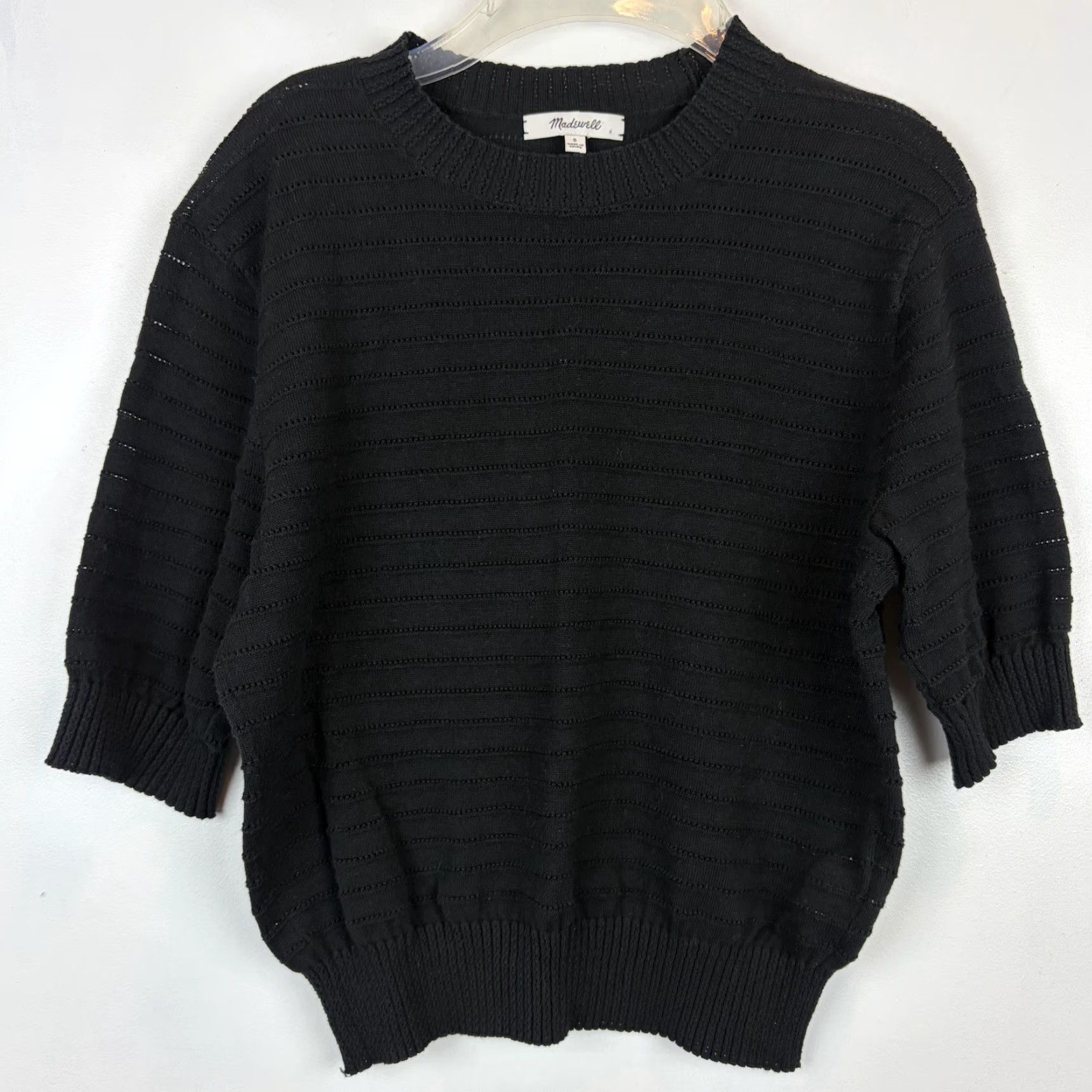 Madewell Madewell Sweater Womens Small Black Short Sleeve Open-Knit Pullover Top Size S / US 4 / IT 40 - 2 Thumbnail