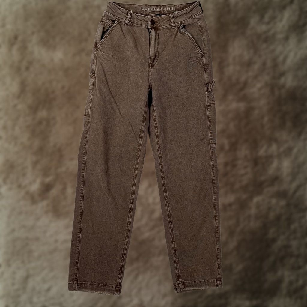 American Eagle Outfitters VINTAGE American Eagle Carpenter Pants Womens 2 Brown 90s Boyfriend High Rise Stretch Size 26" / US 2 / IT 38 - 1 Thumbnail