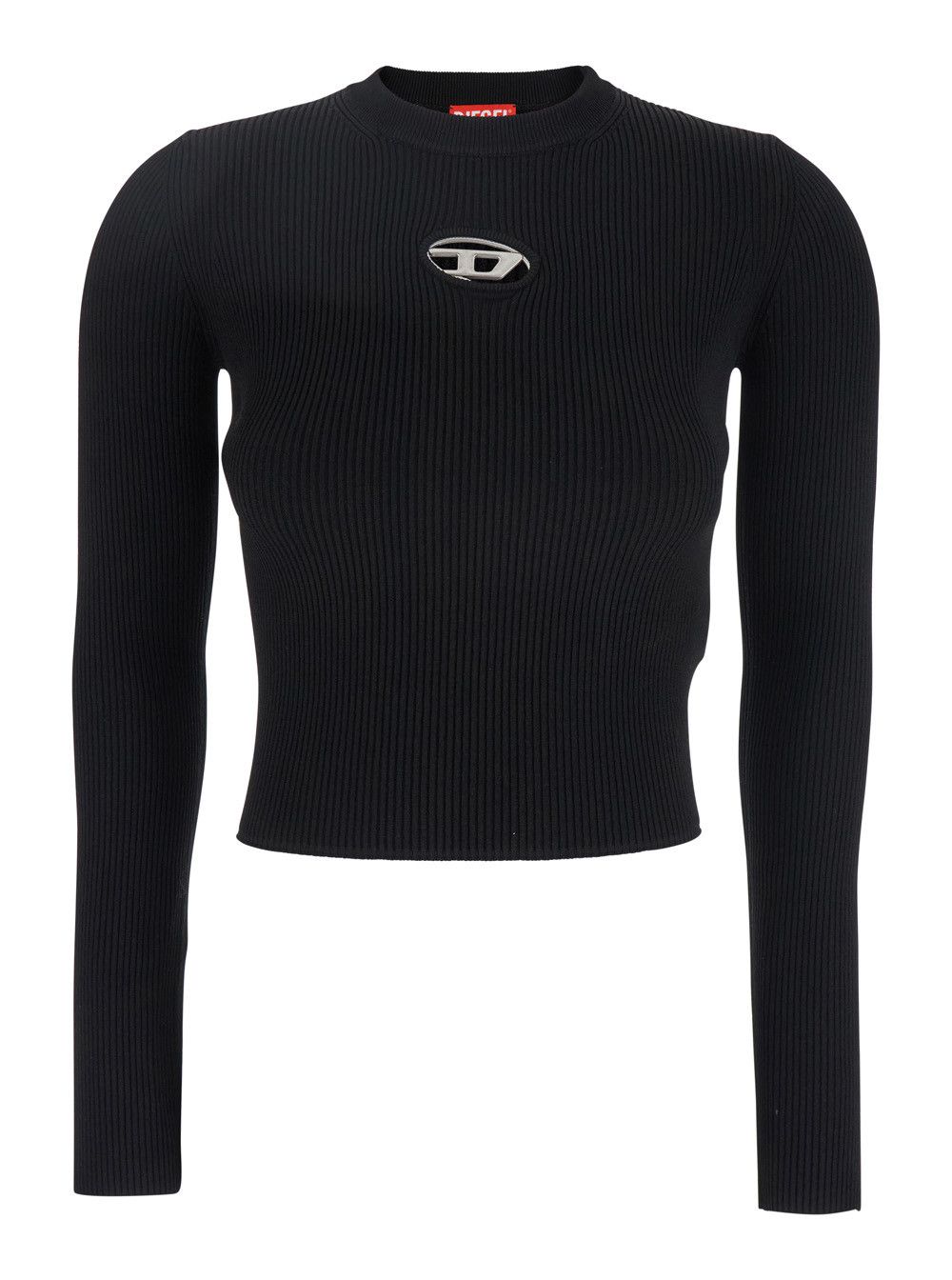 'M-Valari' Black Sweater with Oval D Logo Plaque on the Front in Viscose Blend Woman