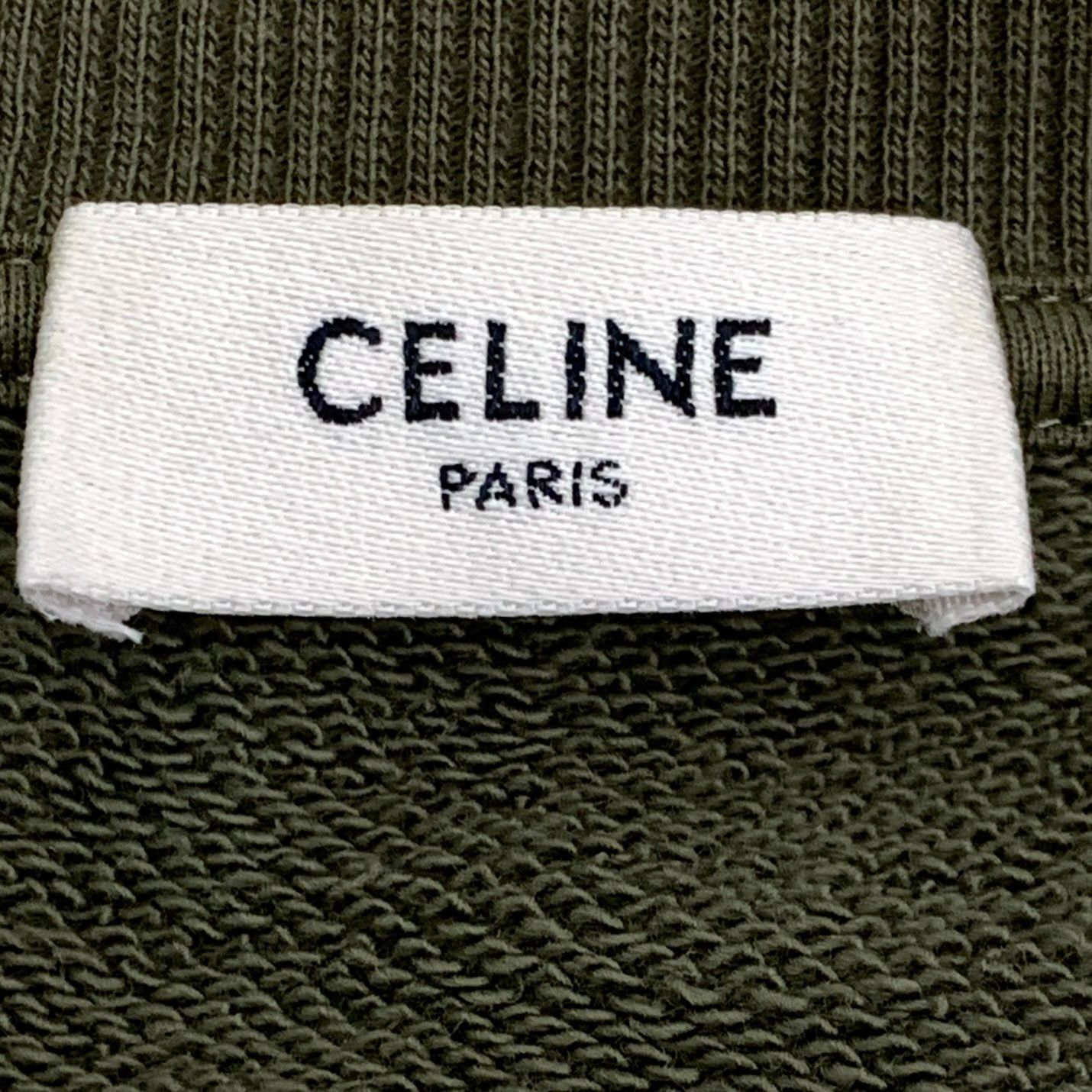 Celine Celine Military Green Logo Print Cotton Crew Neck T-Shirt (S Size XS / US 0-2 / IT 36-38 - 2 Thumbnail