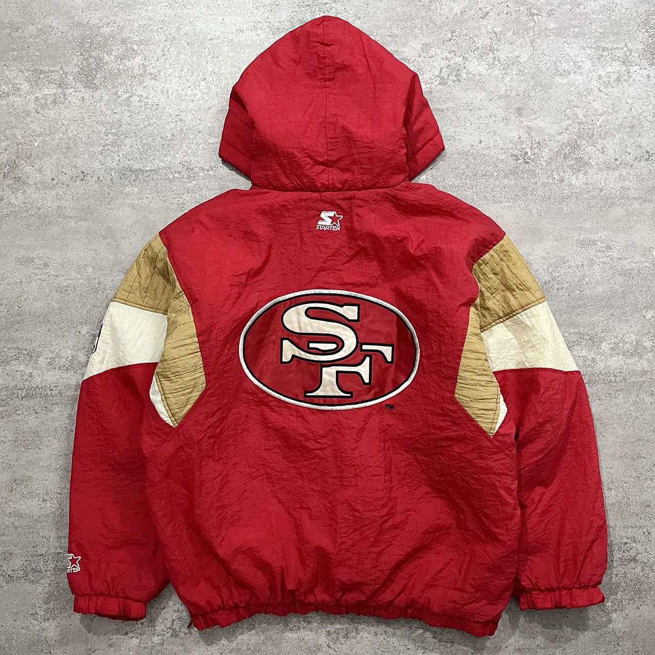 image of VTG 90's Nfl San Francisco 49Ers Puffer Jacket Hoodie Starter in Red, Men's (Size Large)