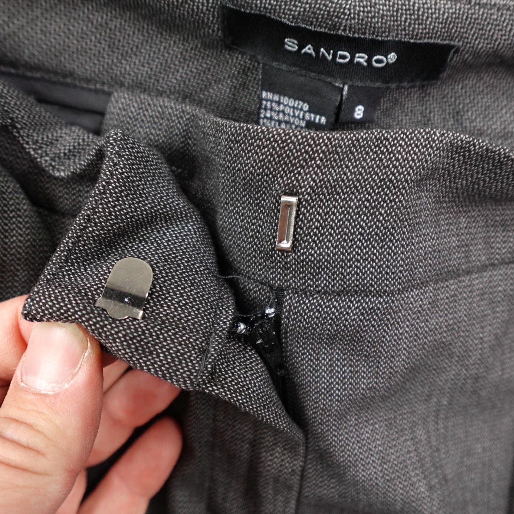 Sandro Sandro Pants Womens 8 Gray Wide Leg Dress Trousers Belt Rhinestone Career Office Size 30" / US 8 / IT 44 - 4 Thumbnail