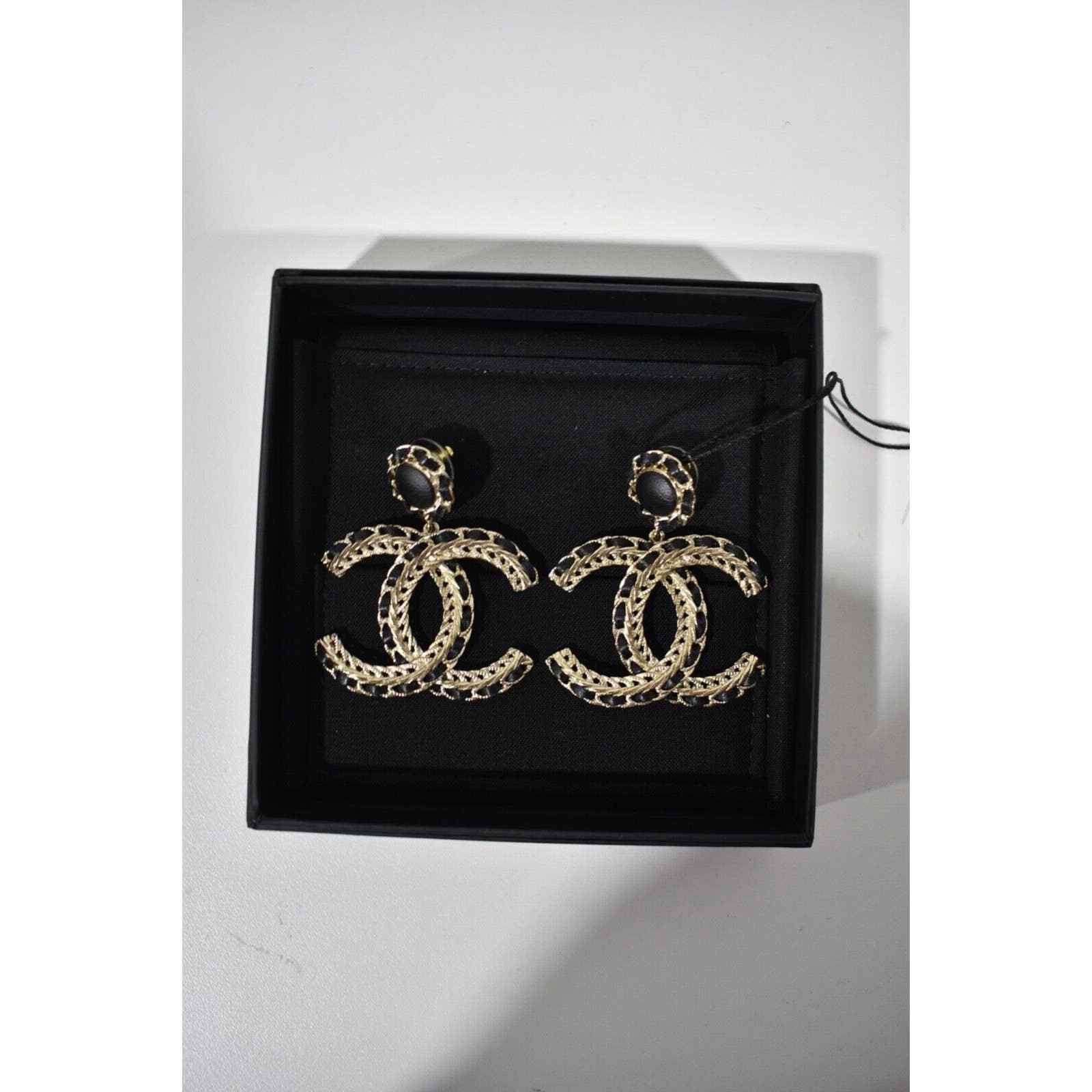 Chanel Chanel Leather Gold Chain Dangle Drop Statement Earrings Size ONE SIZE - 2 Thumbnail