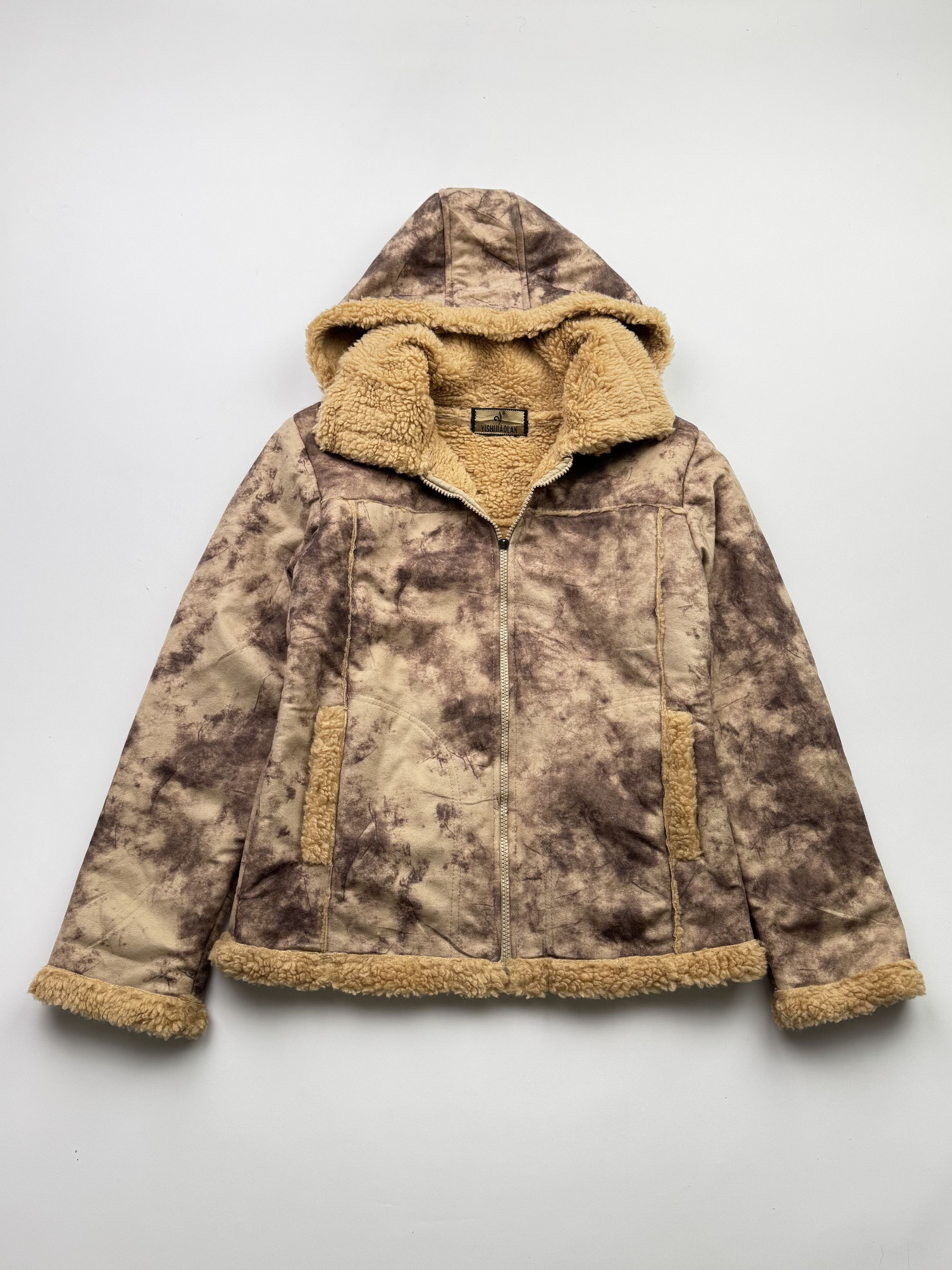 Japanese Brand Vintage Faux Sheepskin Faded Hooded Jacket B388(V48)E2 Size S / US 4 / IT 40 - 1 Thumbnail