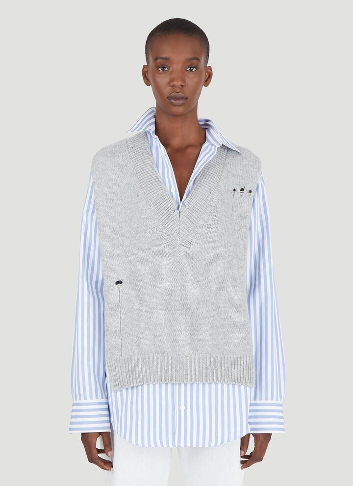Maison Margiela oc11z0925 Knit Vest Layered Shirt in Blue/Grey Size XS / US 0-2 / IT 36-38 - 1 Thumbnail