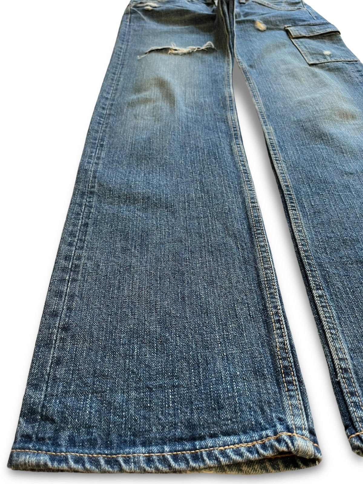 Japanese Brand Vintage Japanese Domingo Blue Wash Distressed Cargo Jeans Size US 31 - 6 Thumbnail