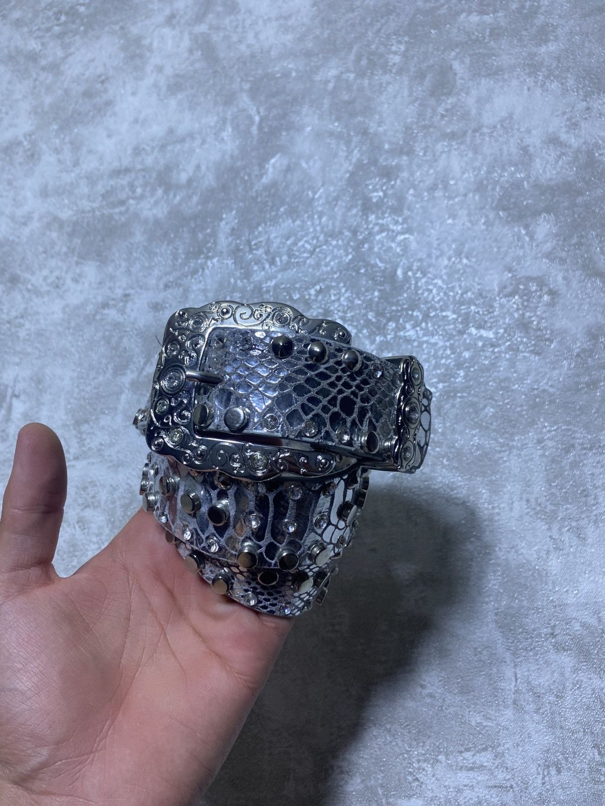 B.B. Simon Vintage Silver Snakeskin Rhinestone Belt Cyber Y2K B.BSimone Size ONE SIZE - 2 Thumbnail