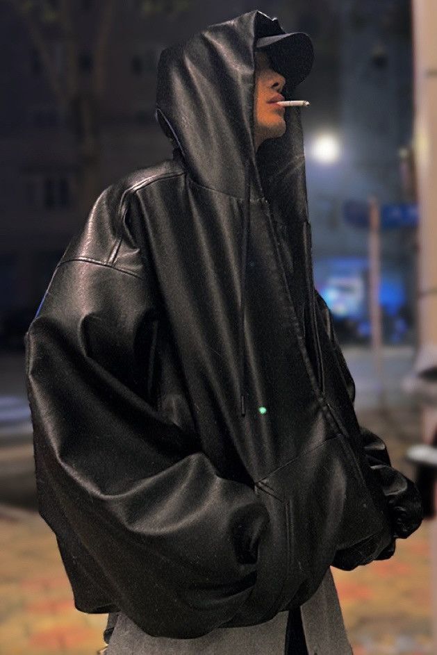 Japanese Brand × Vintage Avant garde oversized chunky pu leather hooded zip jacket Size US XL / EU 56 / 4 - 2 Thumbnail