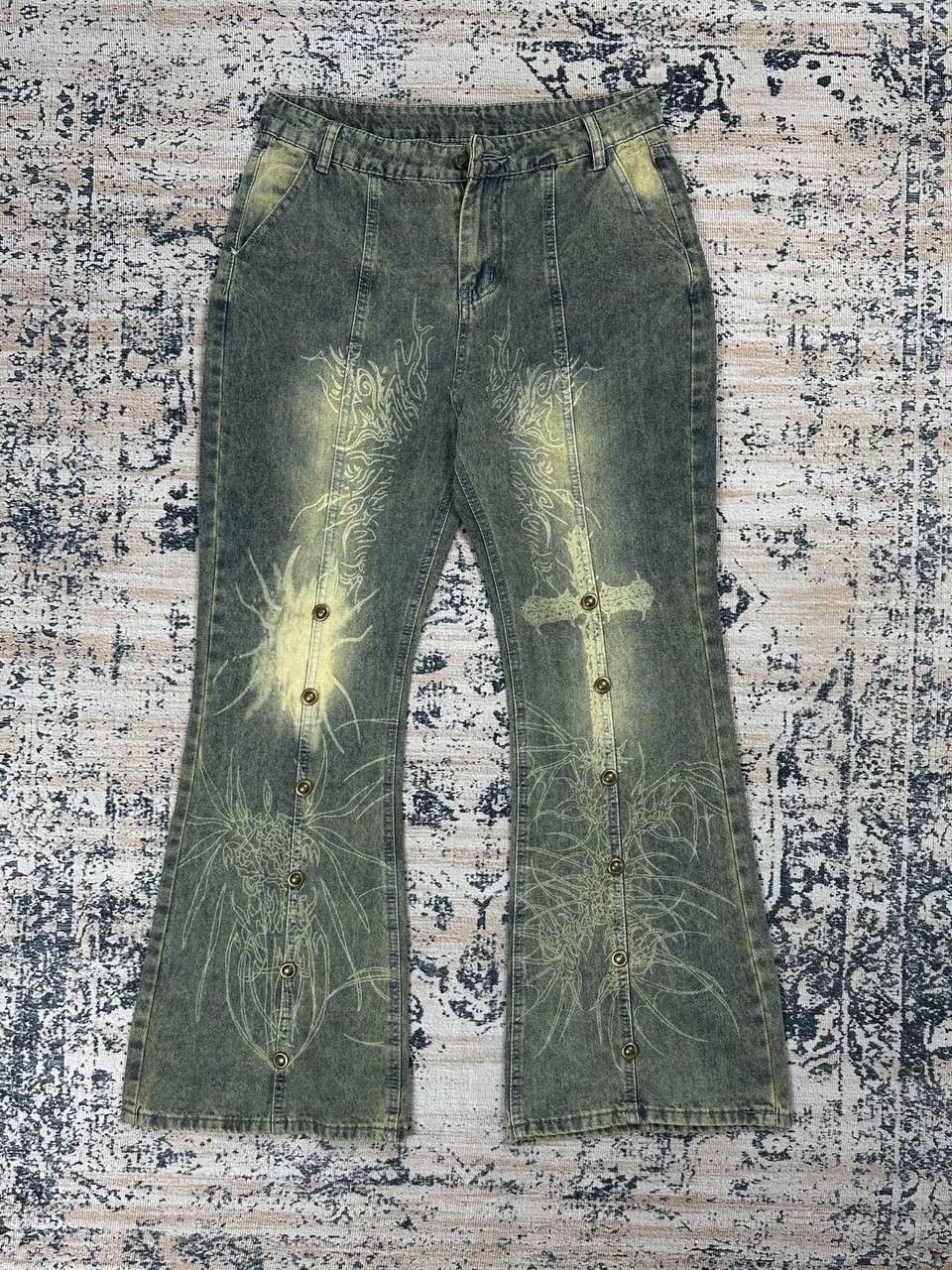 Japanese Brand Avant Garde Flaired Opium Y2K Japanese Gothic Jeans Size 30" / US 8 / IT 44 - 2 Thumbnail