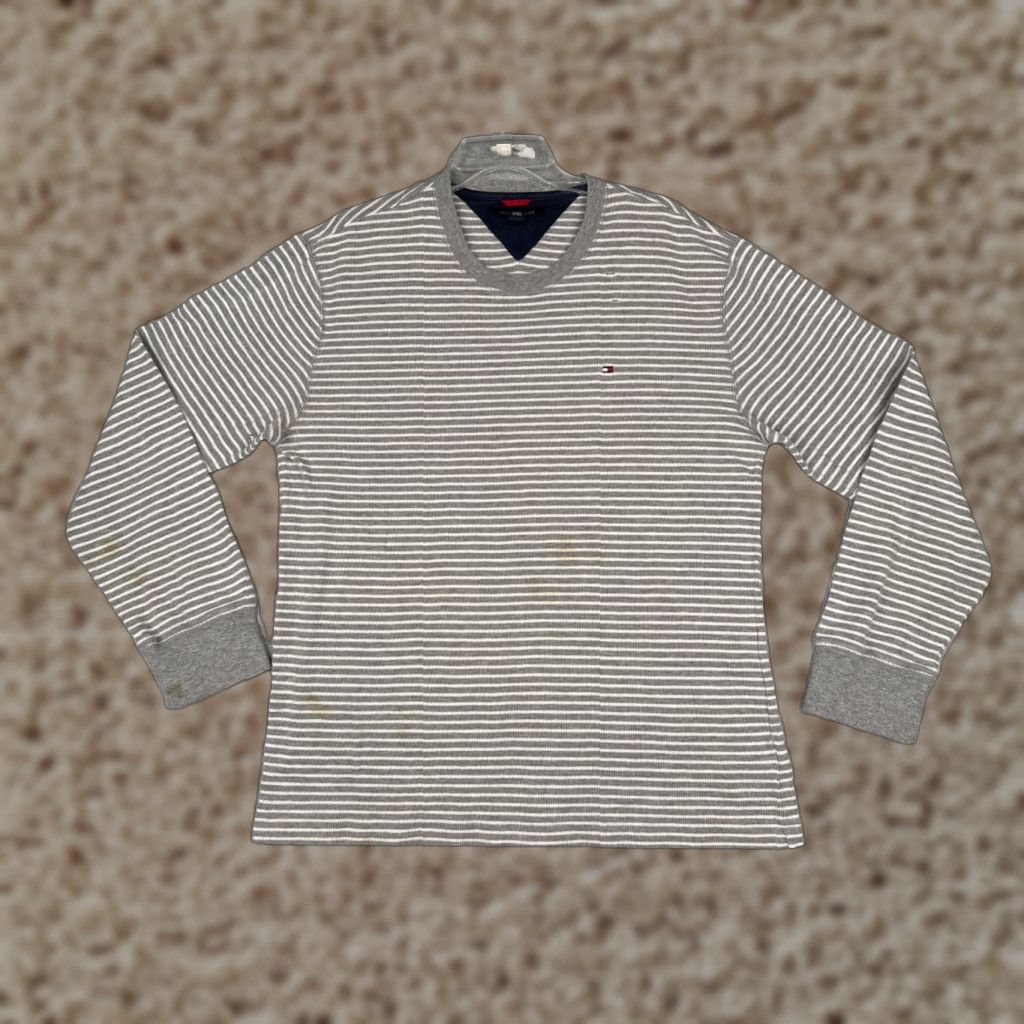 Tommy Hilfiger Tommy Hilfiger Shirt Adult XL Gray Stripe Long Sleeve Crew Neck Knit Logo T-Shirt Holidays & Outdoors Mens, Unisex, Regular Fit Size US XL / EU 56 / 4 - 1 Thumbnail