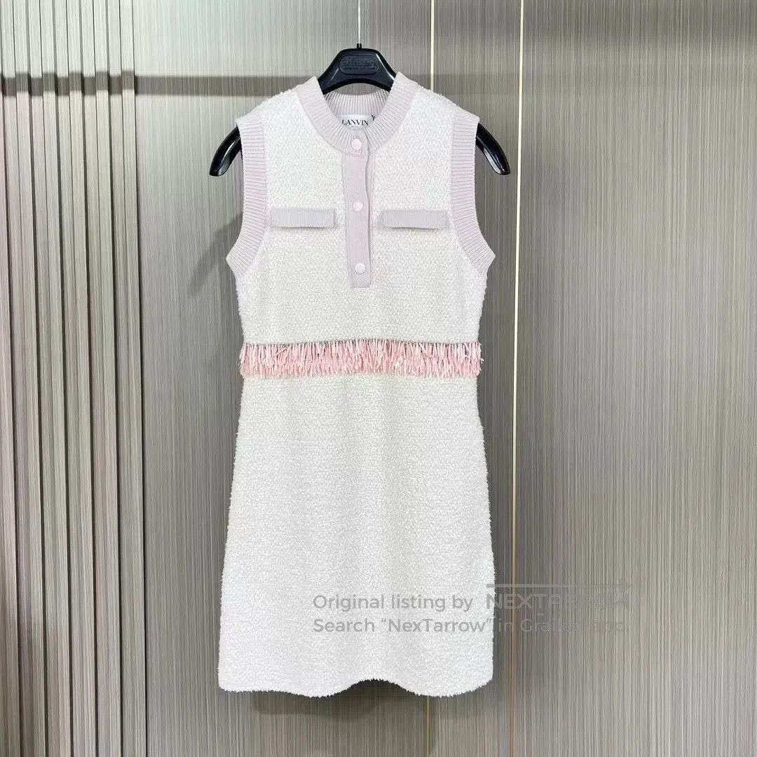 Lanvin Lanvin White Pink Sequin Cashmere Dress. Size S / US 4 / IT 40 - 1 Thumbnail