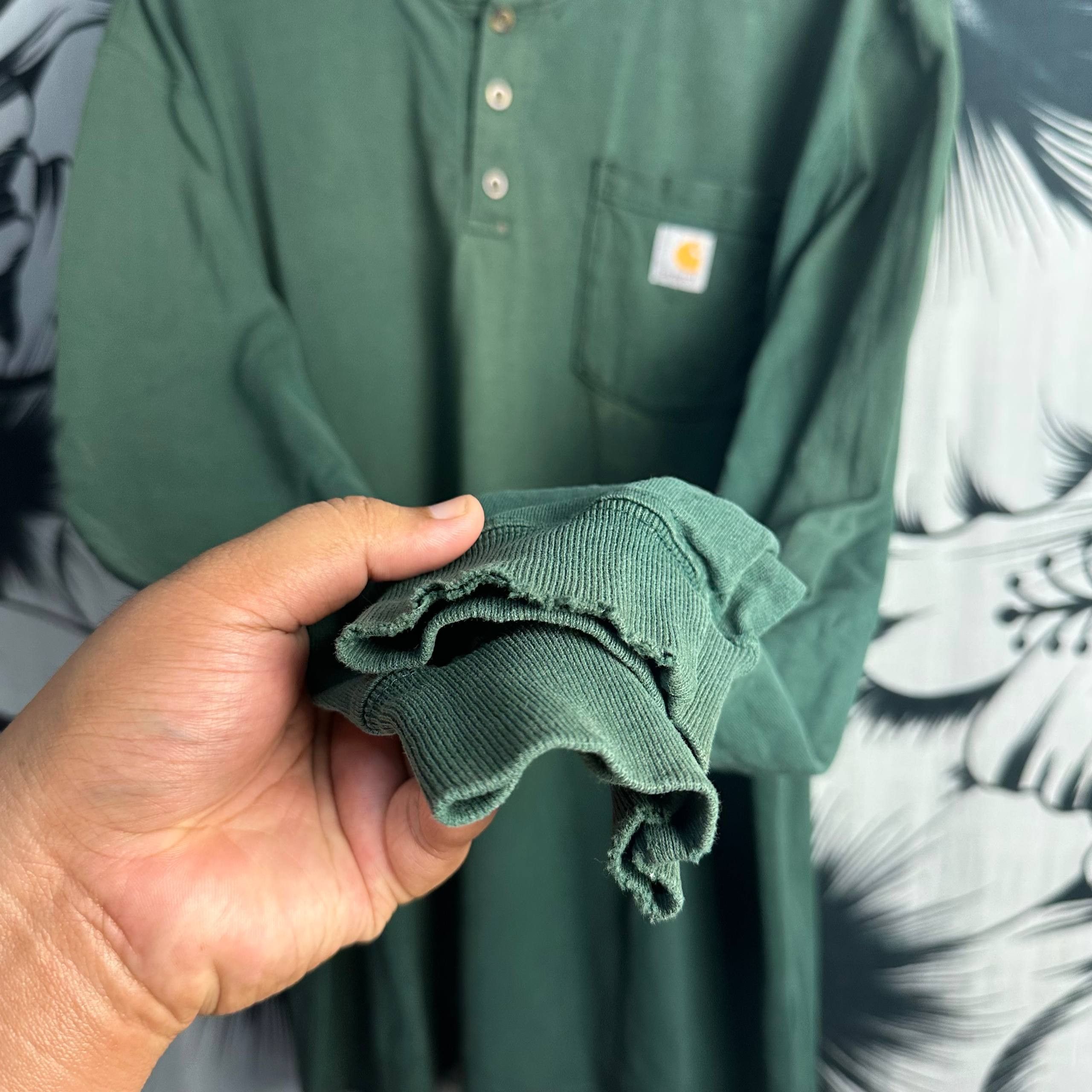 Vintage Vintage Sun Faded Carhartt Green Heavyweight Henley Shirt Size US XXL / EU 58 / 5 - 5 Thumbnail