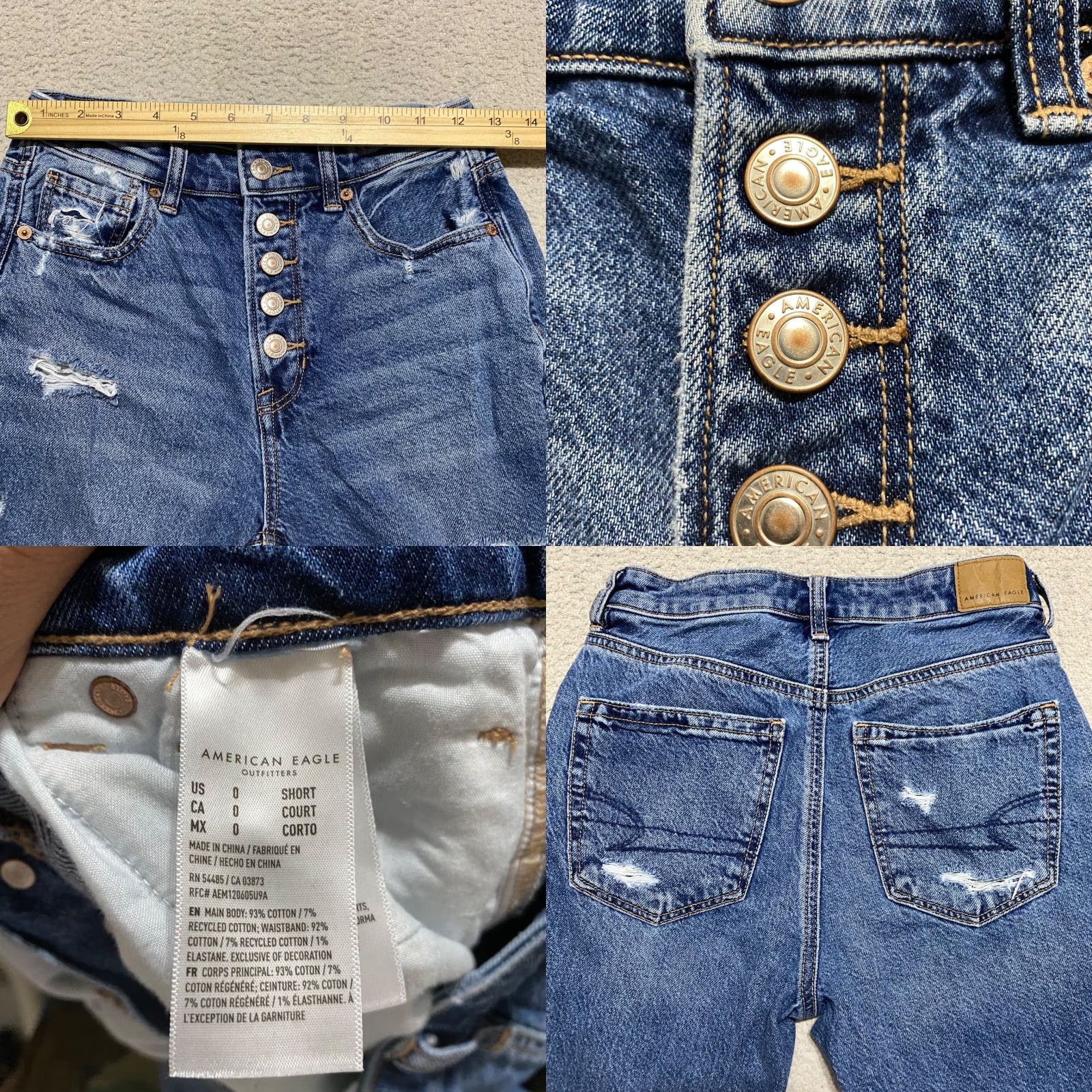 American Eagle Outfitters American Eagle Jeans Womens 0P Blue Denim Mom Straight Distressed High Rise Size 25" / US 0 / IT 36 - 8 Thumbnail