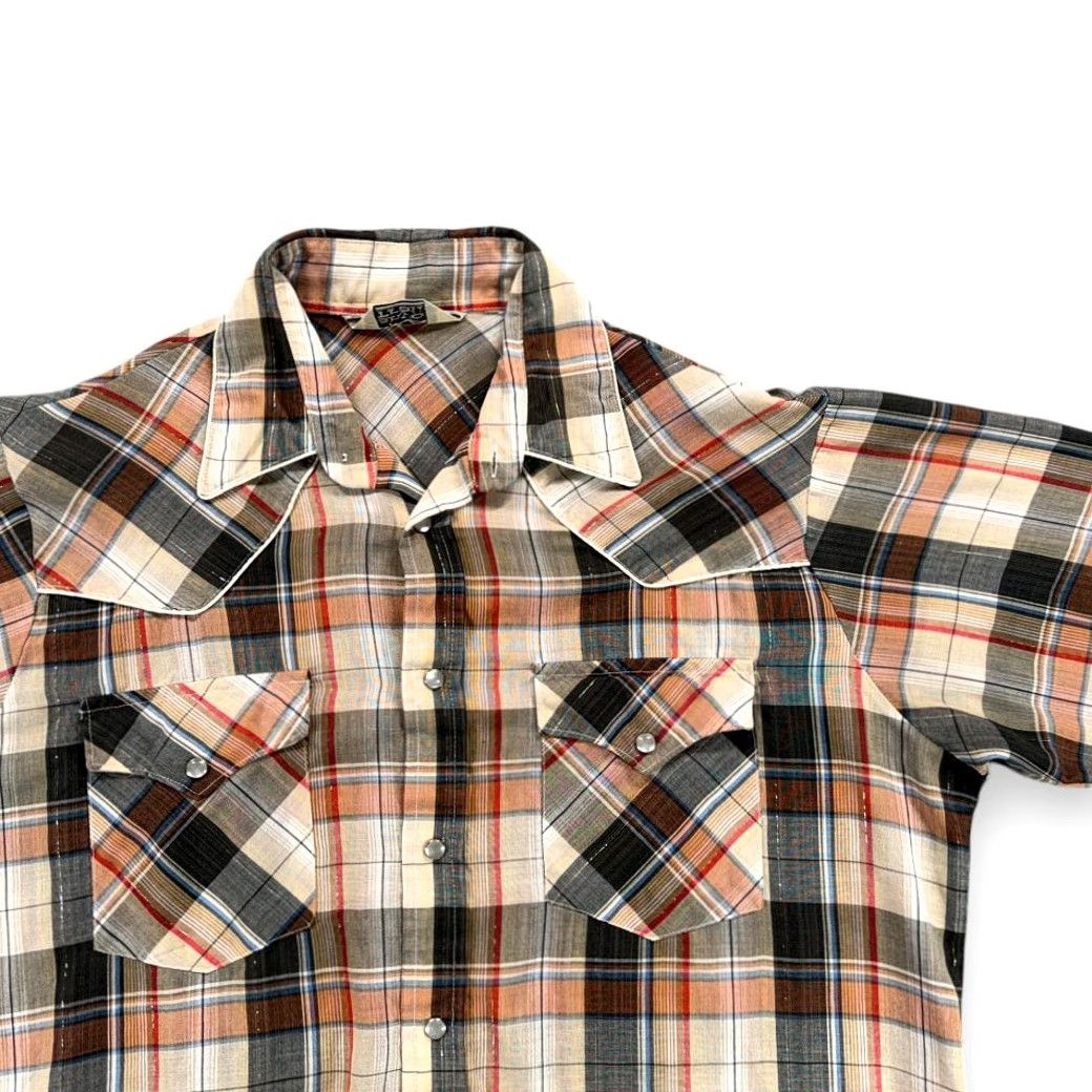 Rails VINTAGE Canyon Trails Western Shirt Adult MEDIUM Brown Plaid Pearl Snap 70s Mens Size US M / EU 48-50 / 2 - 2 Thumbnail